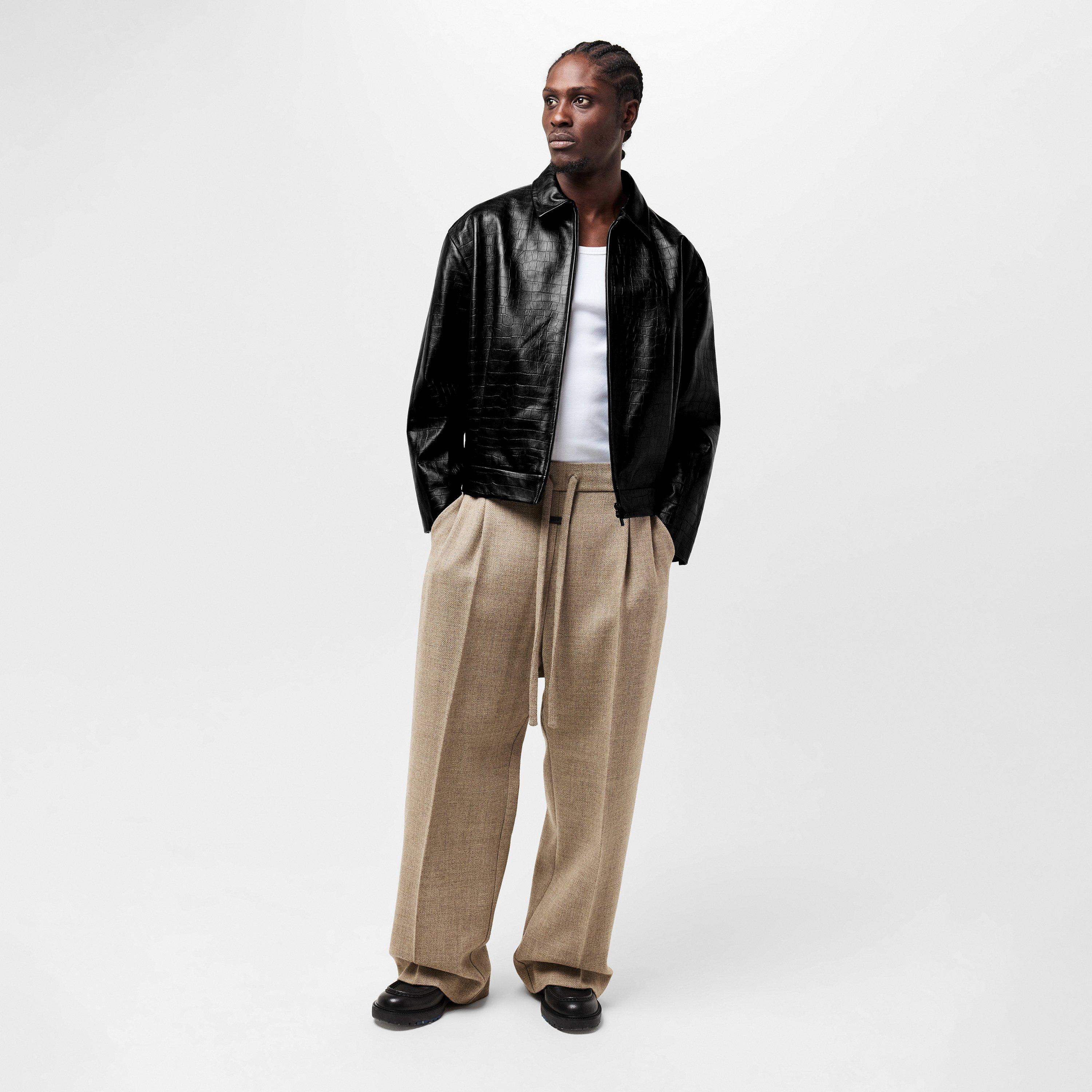 Black - Fear Of God - Men's  Croc-Embossed Leather Long Sleeve Leather Jacket - 5