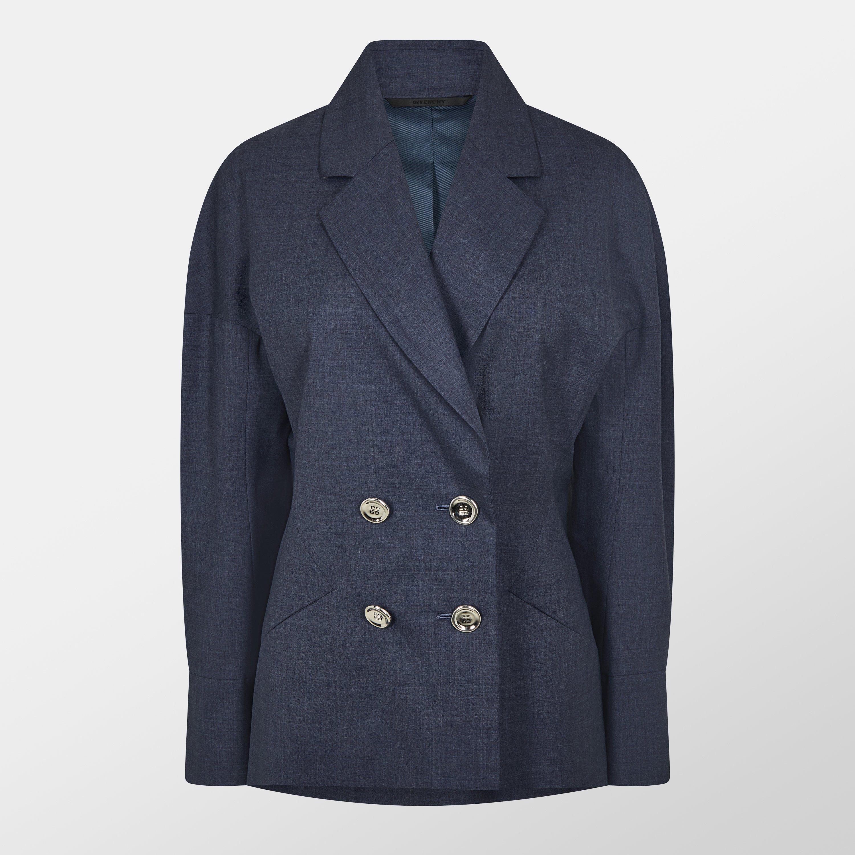 Denim Blue - GIVENCHY - Women's Wool Long Sleeve Slim Fit Blazer - 1