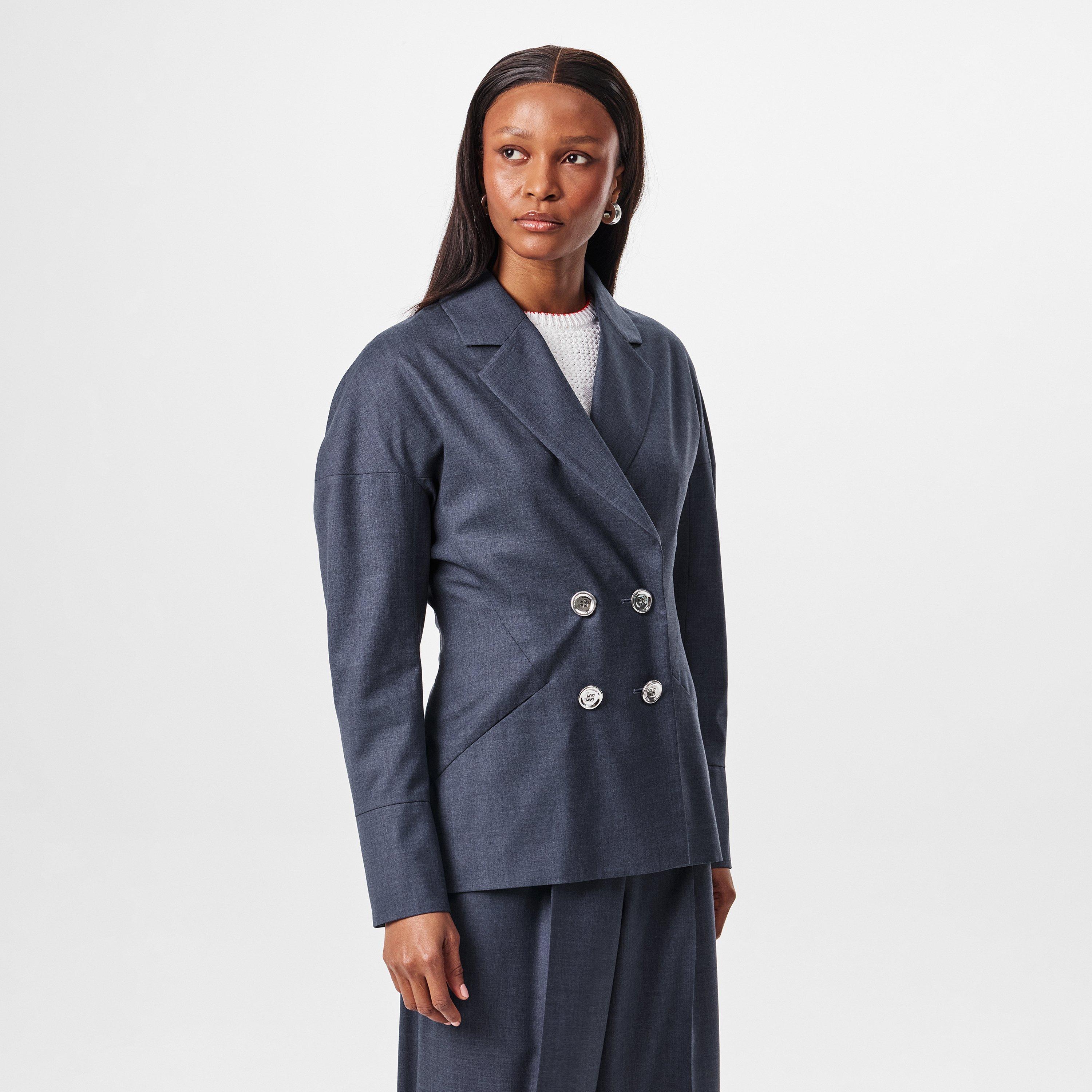 Denim Blue - GIVENCHY - Women's  Wool Long Sleeve Slim Fit Blazer - 3