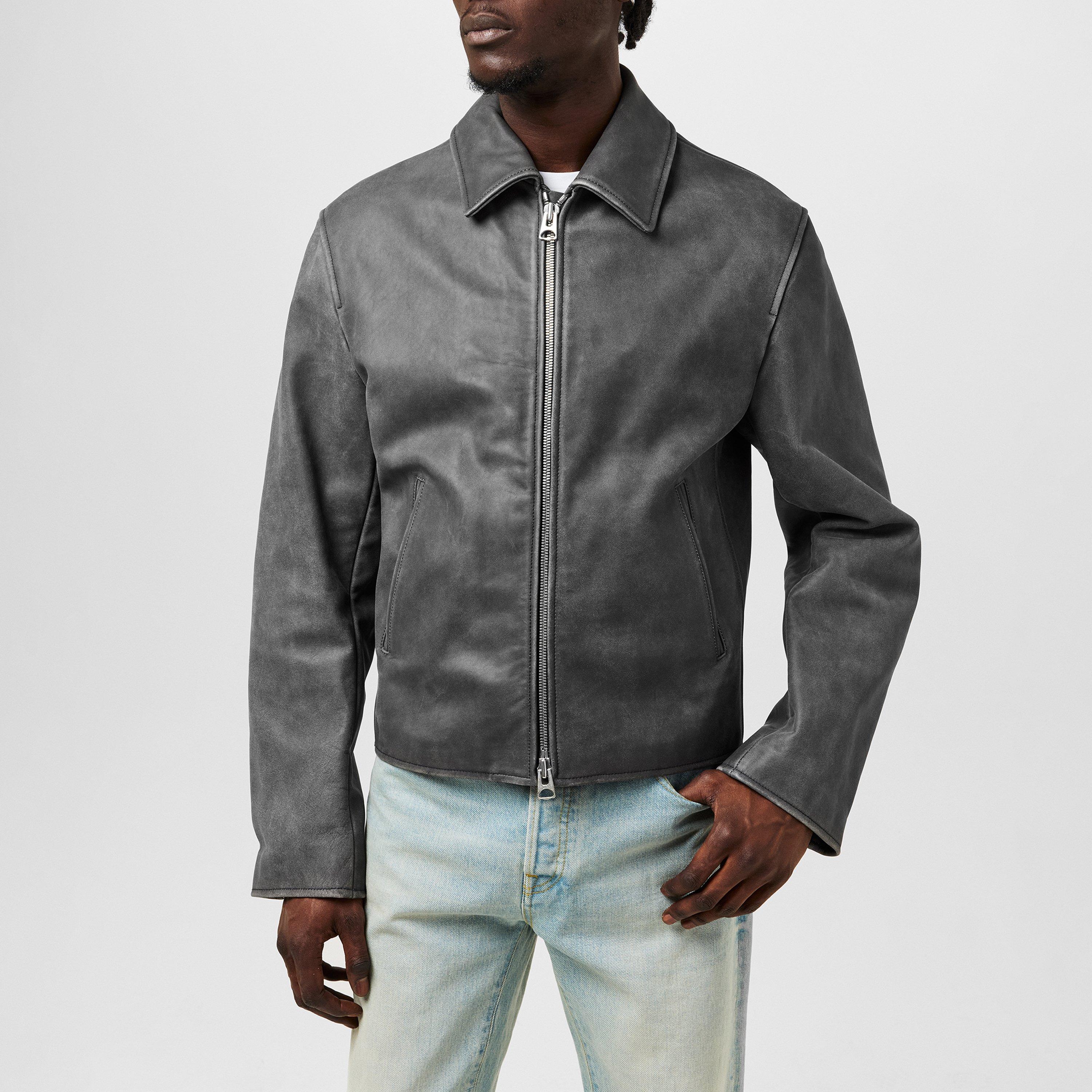 Grey - Kenzo - Washed Leather Jacket - 3
