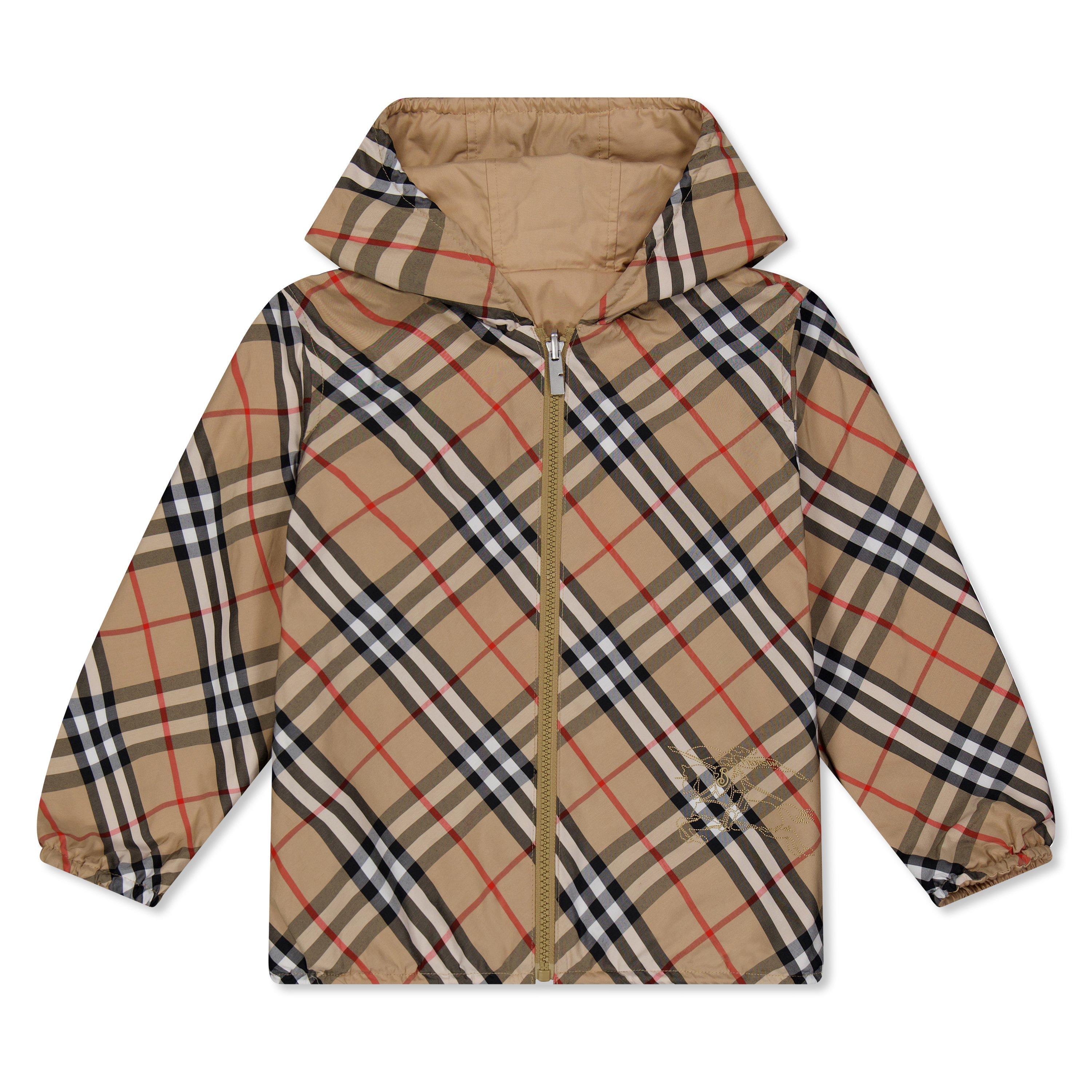Sand Chk B9368 - Burberry - Kids' Reversible Check Cotton Blend Hooded Windbreaker - 2