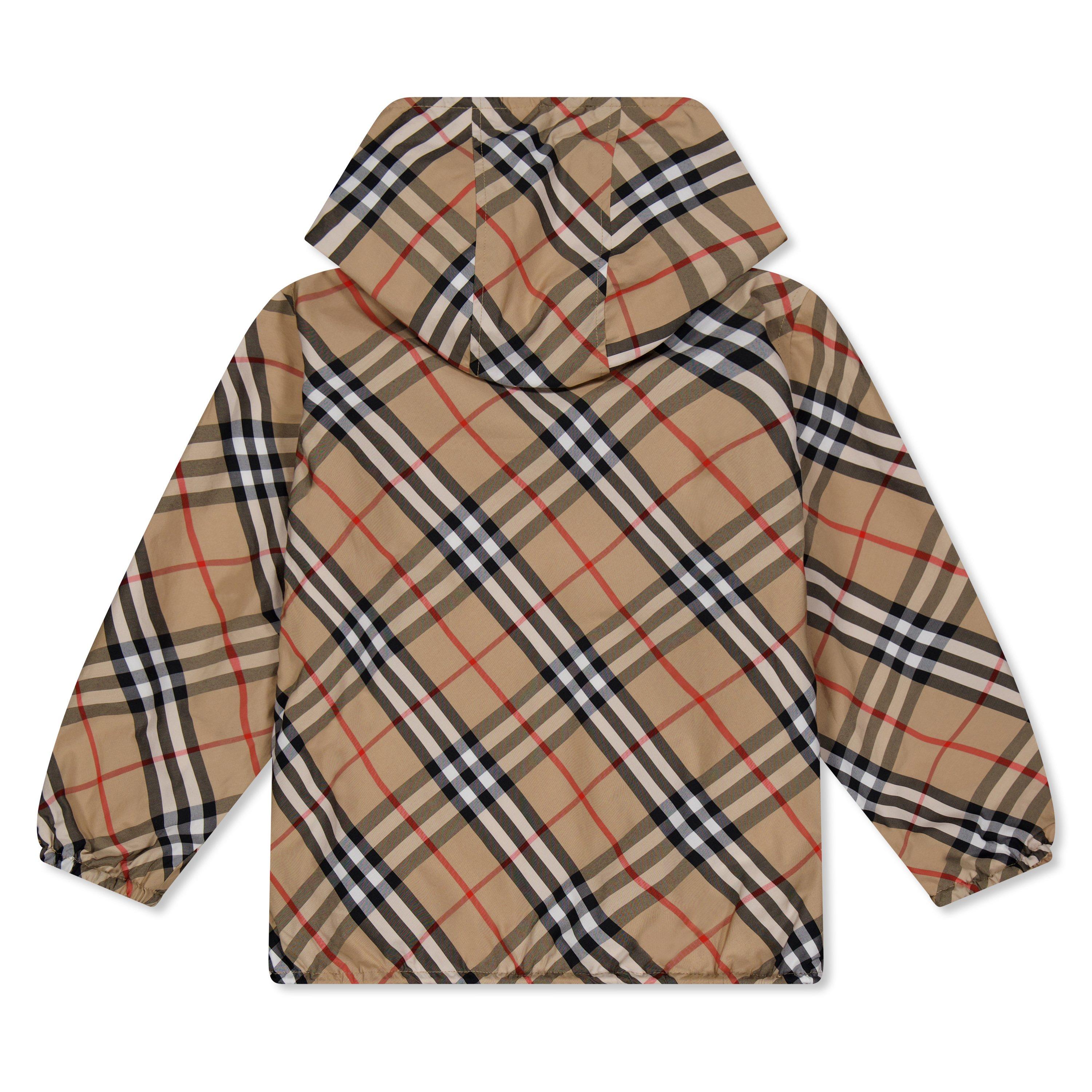 Sand Chk B9368 - Burberry - Kids' Reversible Check Cotton Blend Hooded Windbreaker - 3