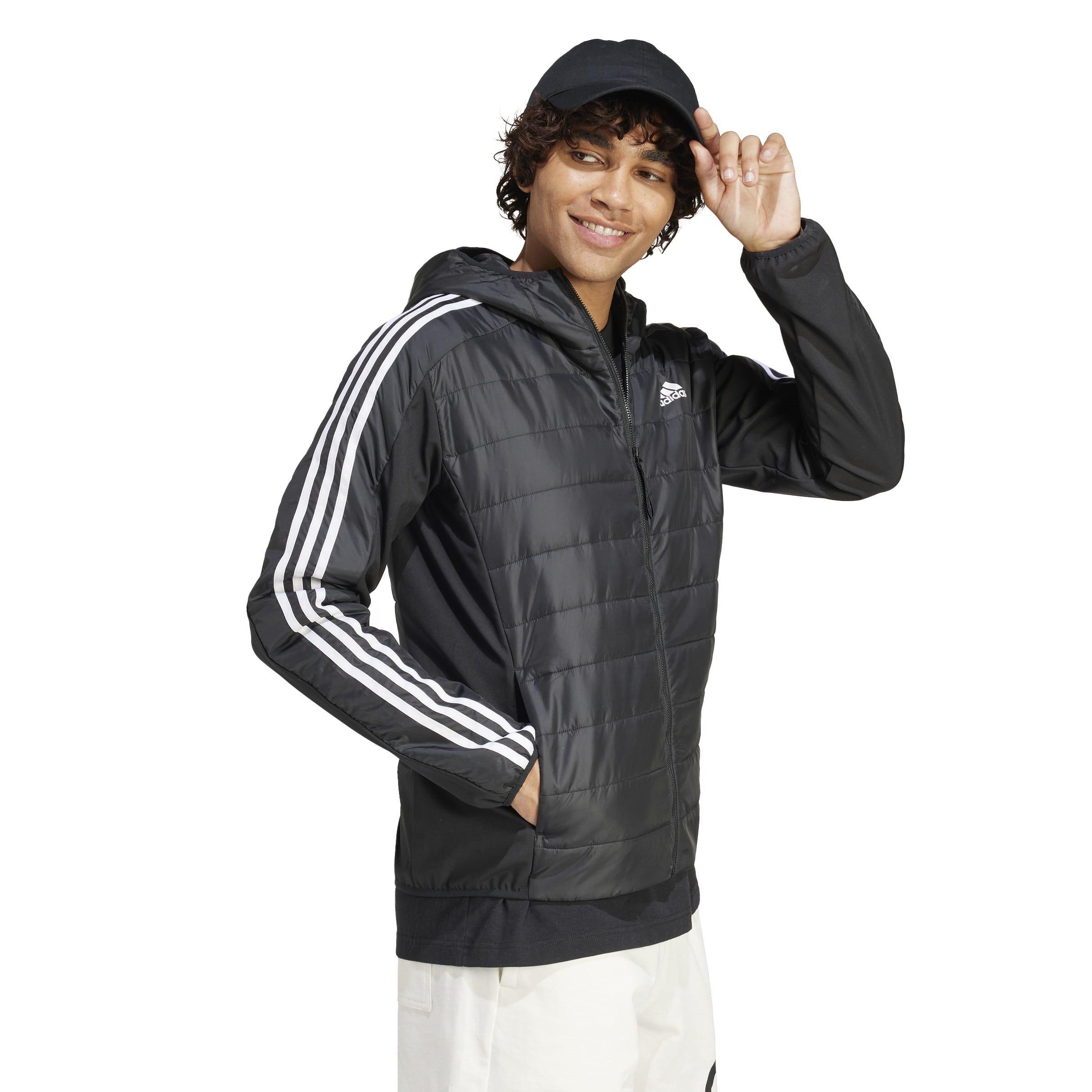 Zwart - adidas - Essentials 3-Stripe Insulated Hybrid Recycled Long Sleeve Puffer Jacket - 5
