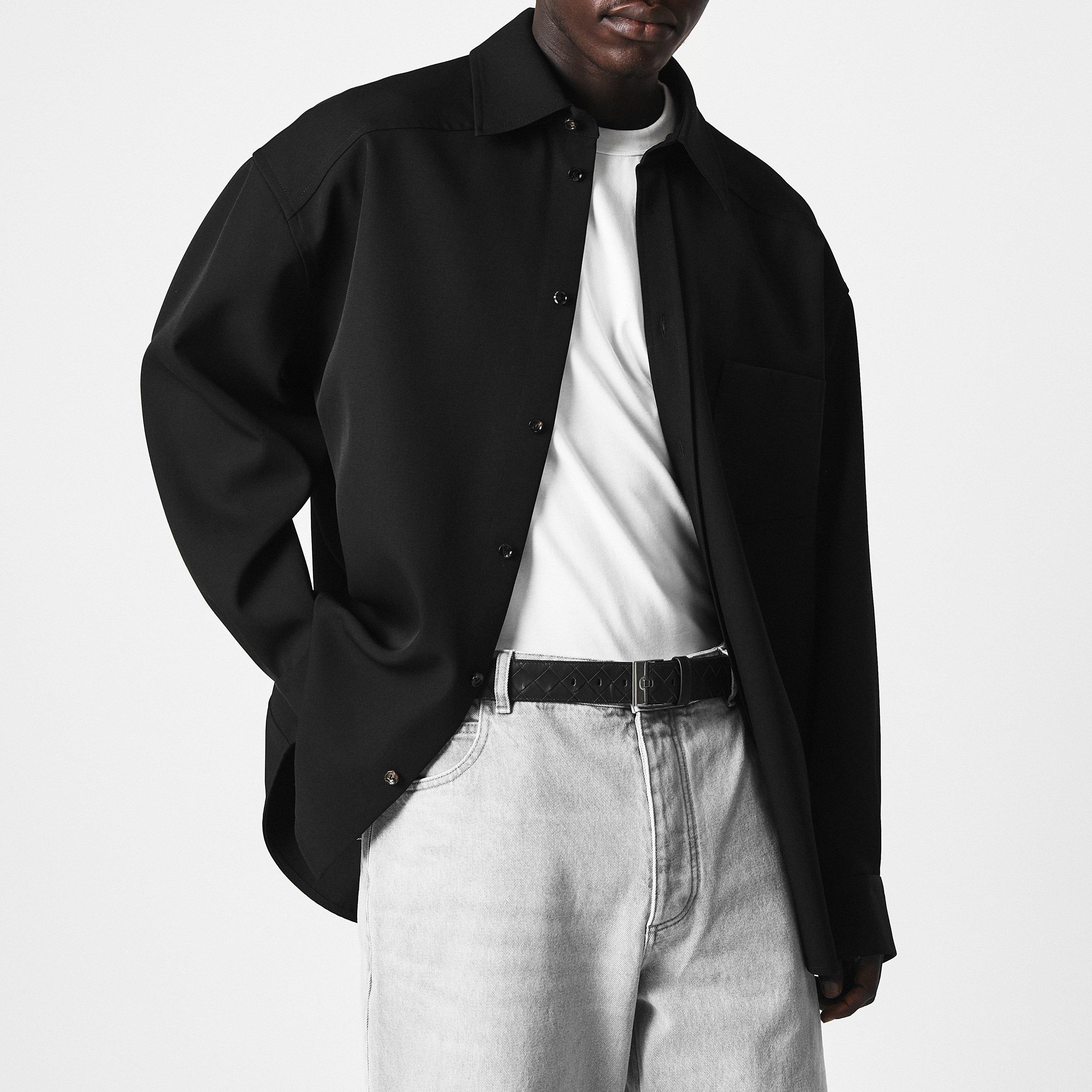 Black - Bottega Veneta - Men's Twill Wool Long Sleeve Oversized Fit Overshirt - 3