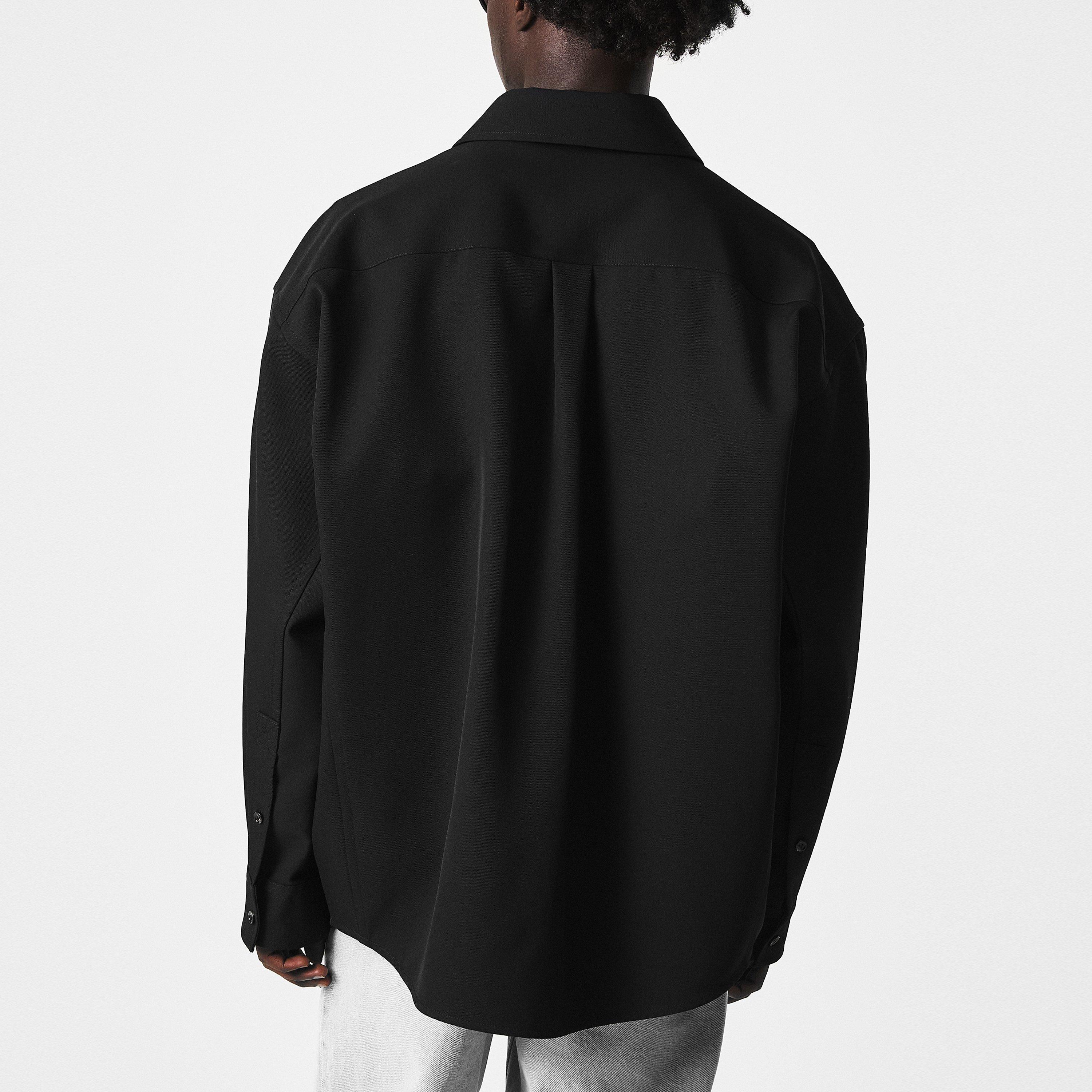 Black - Bottega Veneta - Men's Twill Wool Long Sleeve Oversized Fit Overshirt - 4