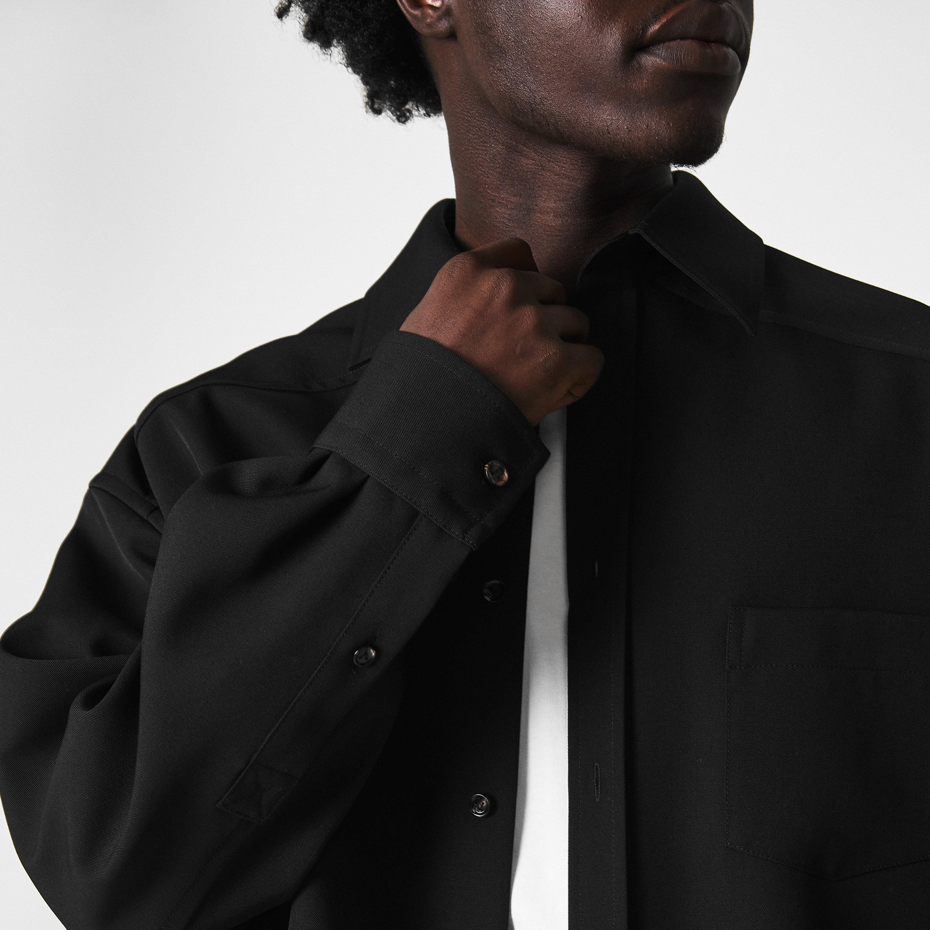 Black - Bottega Veneta - Men's Twill Wool Long Sleeve Oversized Fit Overshirt - 5