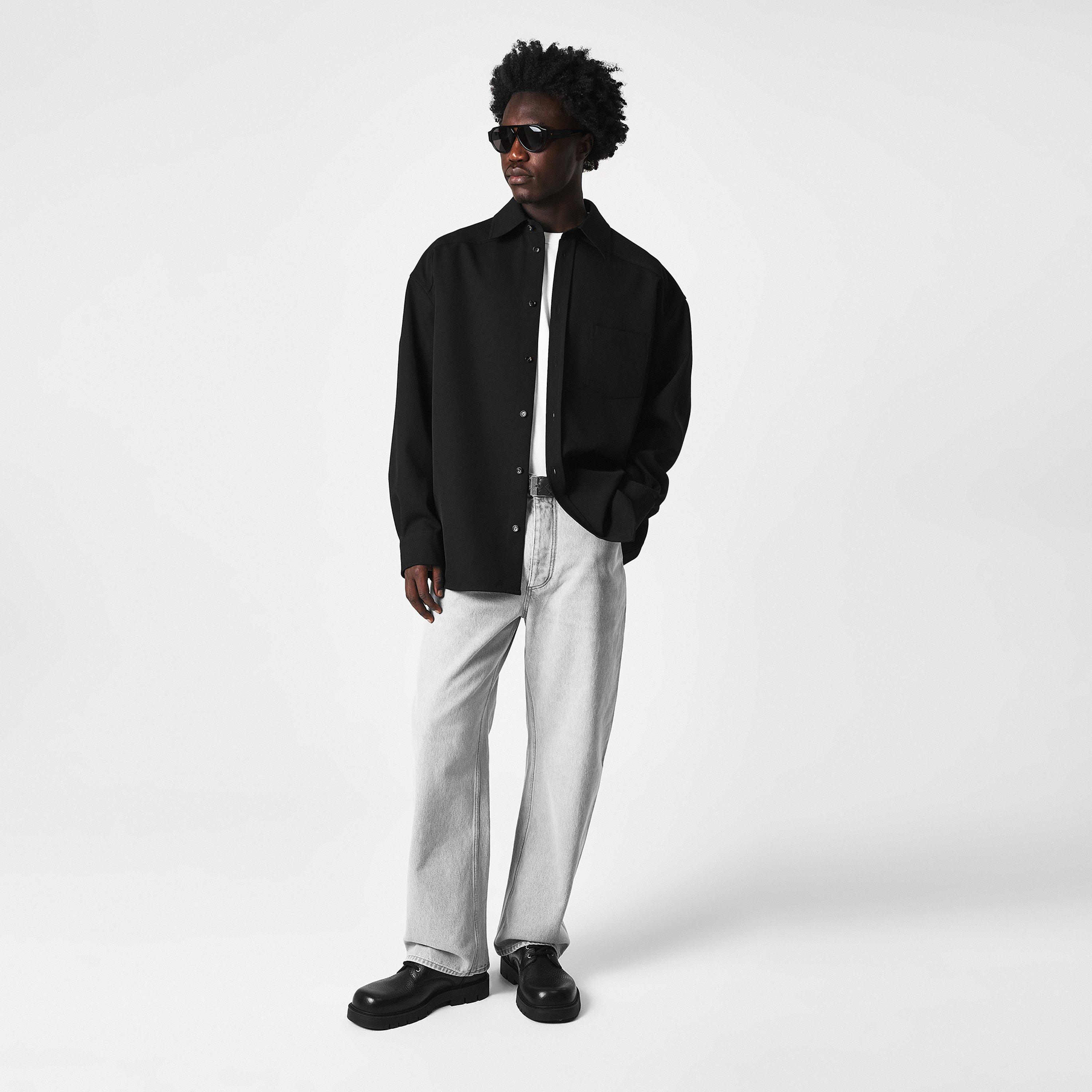 Black - Bottega Veneta - Men's Twill Wool Long Sleeve Oversized Fit Overshirt - 6