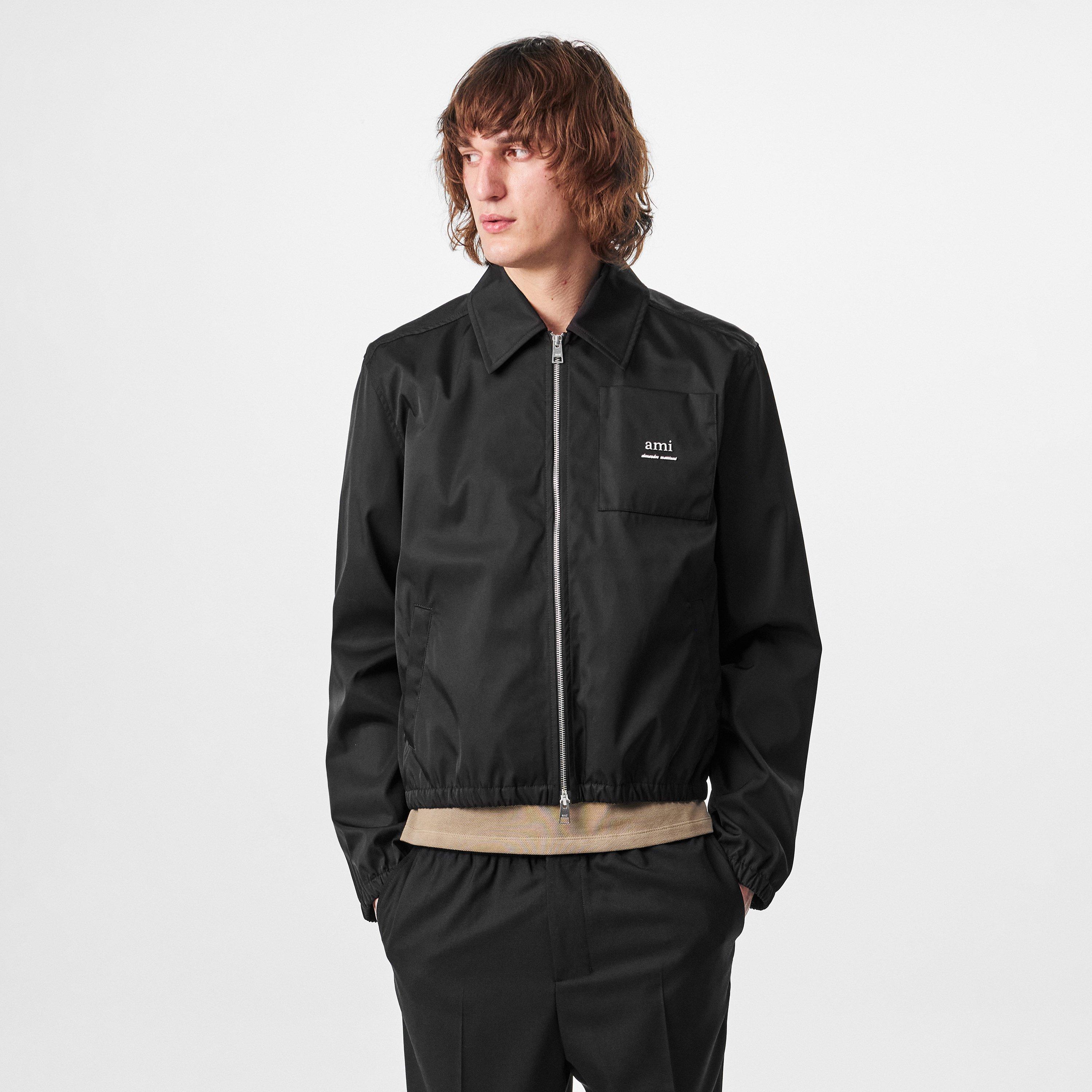 Black - Ami Paris - Men's Text Zipped Harrington Jacket - 3