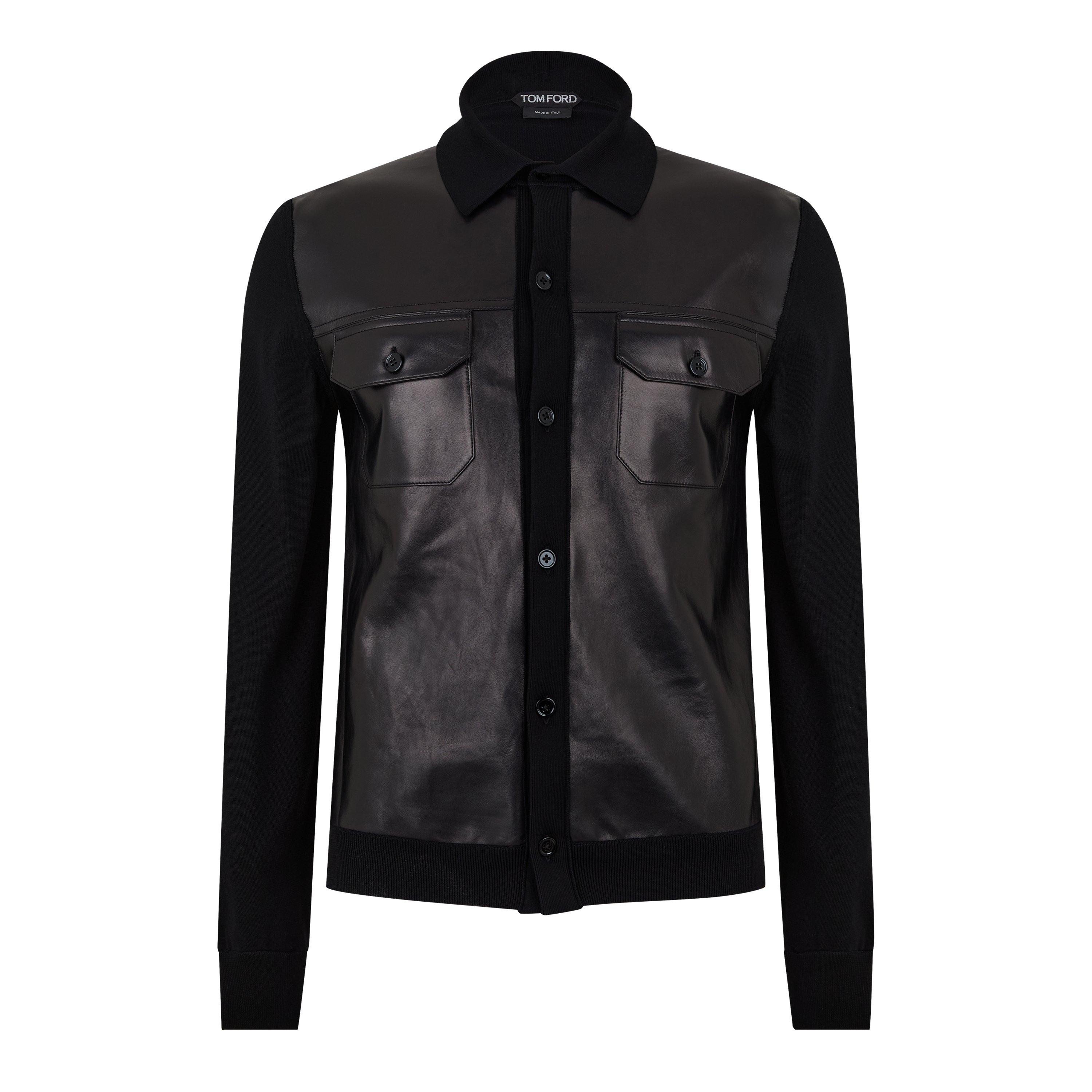 Black - Tom Ford - Men's Leather Panel Long Sleeve Button-Up Overshirt - 1