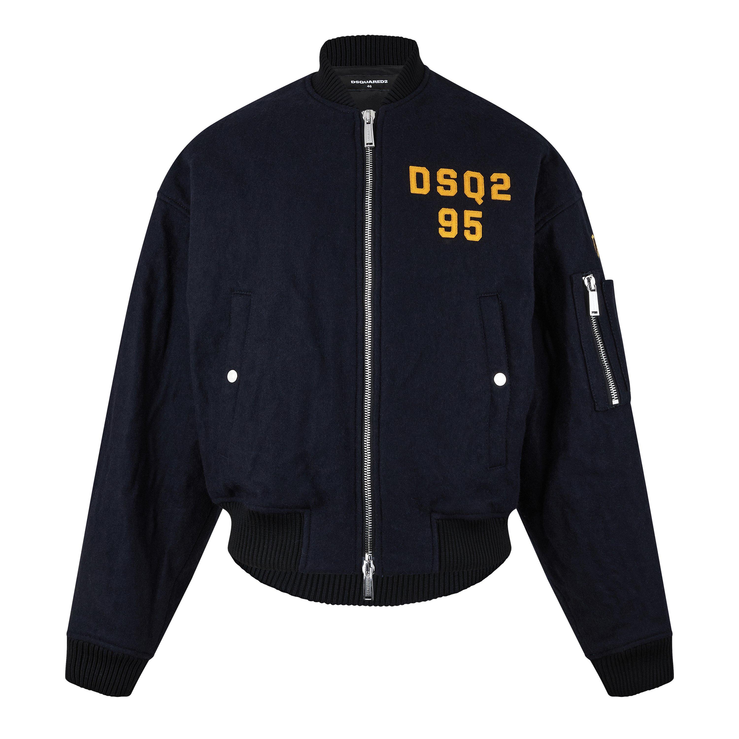 Navy Blue - DSquared2 - Men's Varsity 80s Wool Long Sleeve Oversized Fit Bomber Jacket - 1