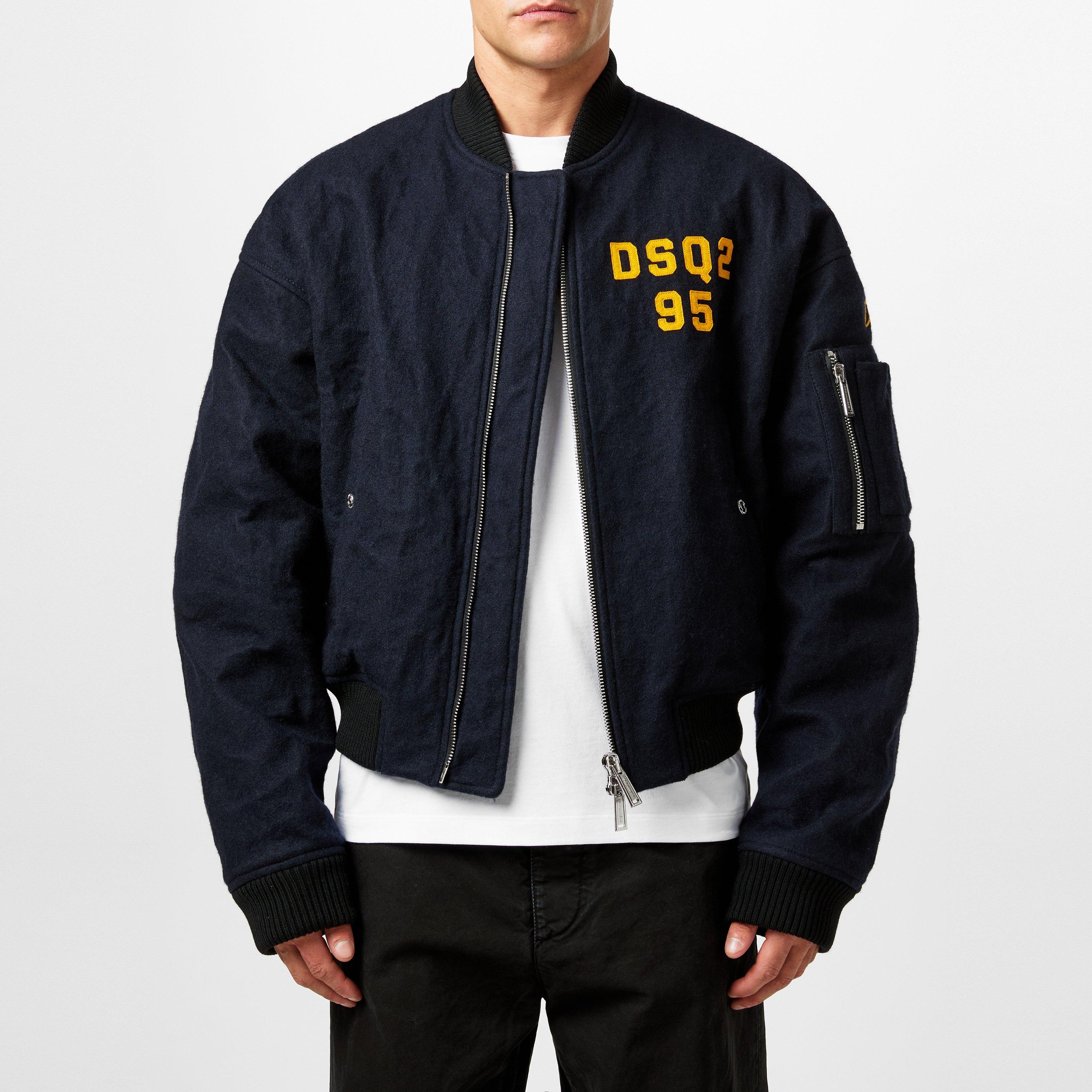 Navy Blue - DSquared2 - Men's Varsity 80s Wool Long Sleeve Oversized Fit Bomber Jacket - 3