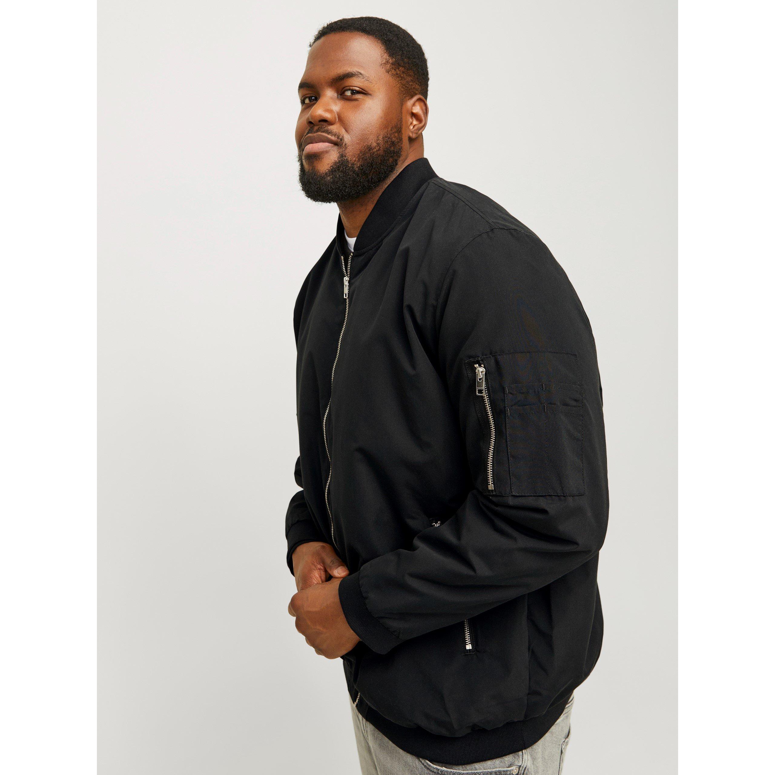 Crna - Jack and Jones - Rush Plus Size Long Sleeve Bomber Jacket - 2