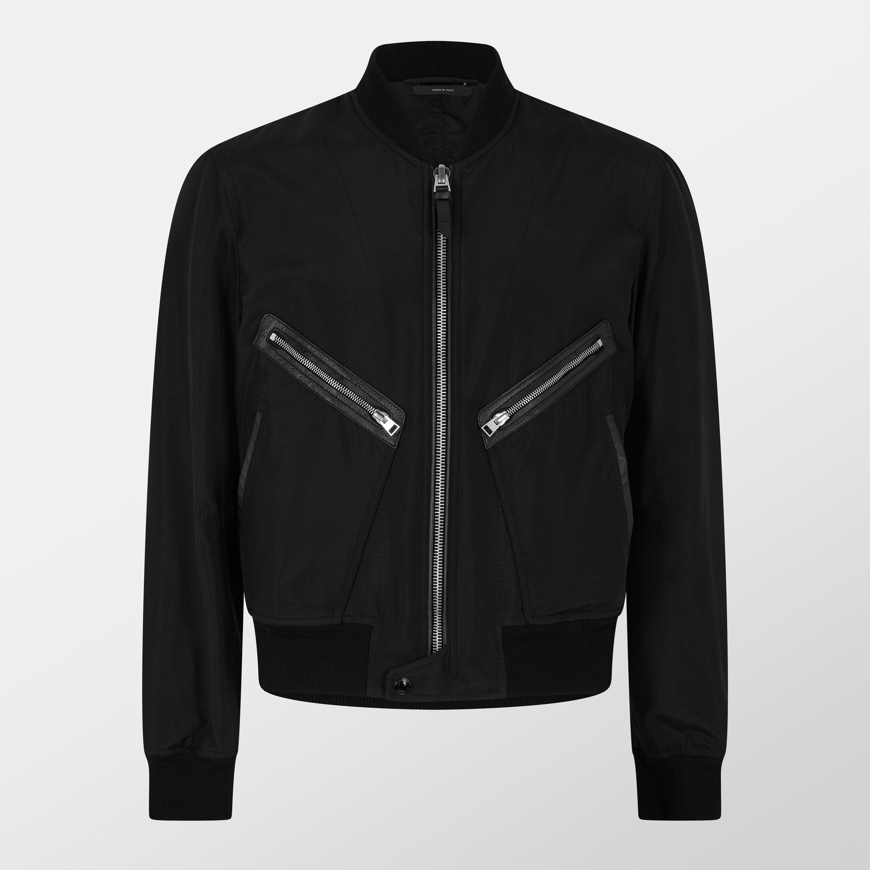 Black - Tom Ford - Men's Poplin Silk Long Sleeve Zip Bomber Jacket - 1