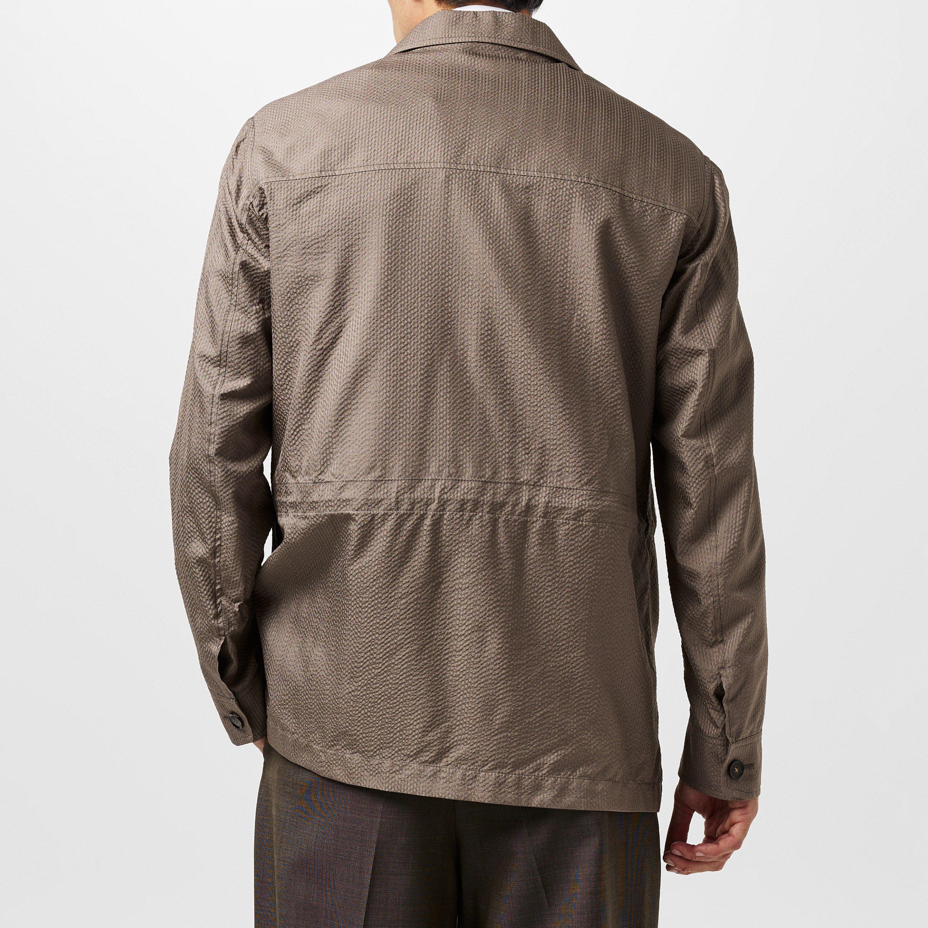 Taupe - Brioni - Men's Seersucker Long Sleeve Blazer - 4