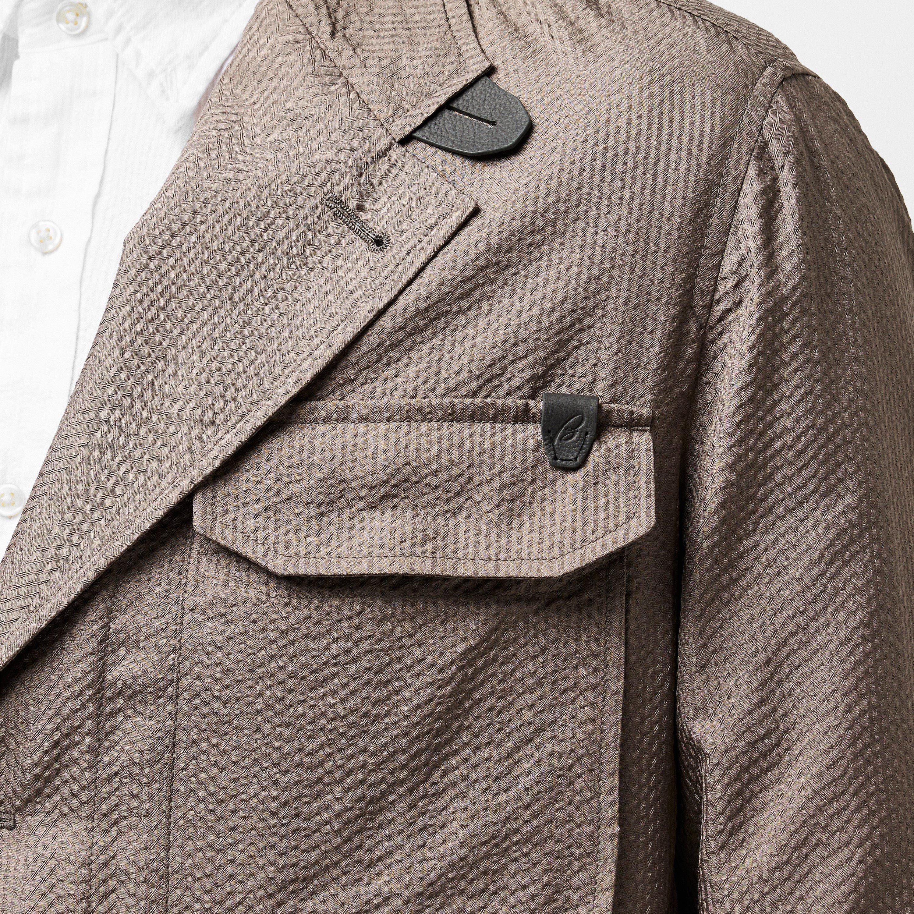Taupe - Brioni - Men's Seersucker Long Sleeve Blazer - 5
