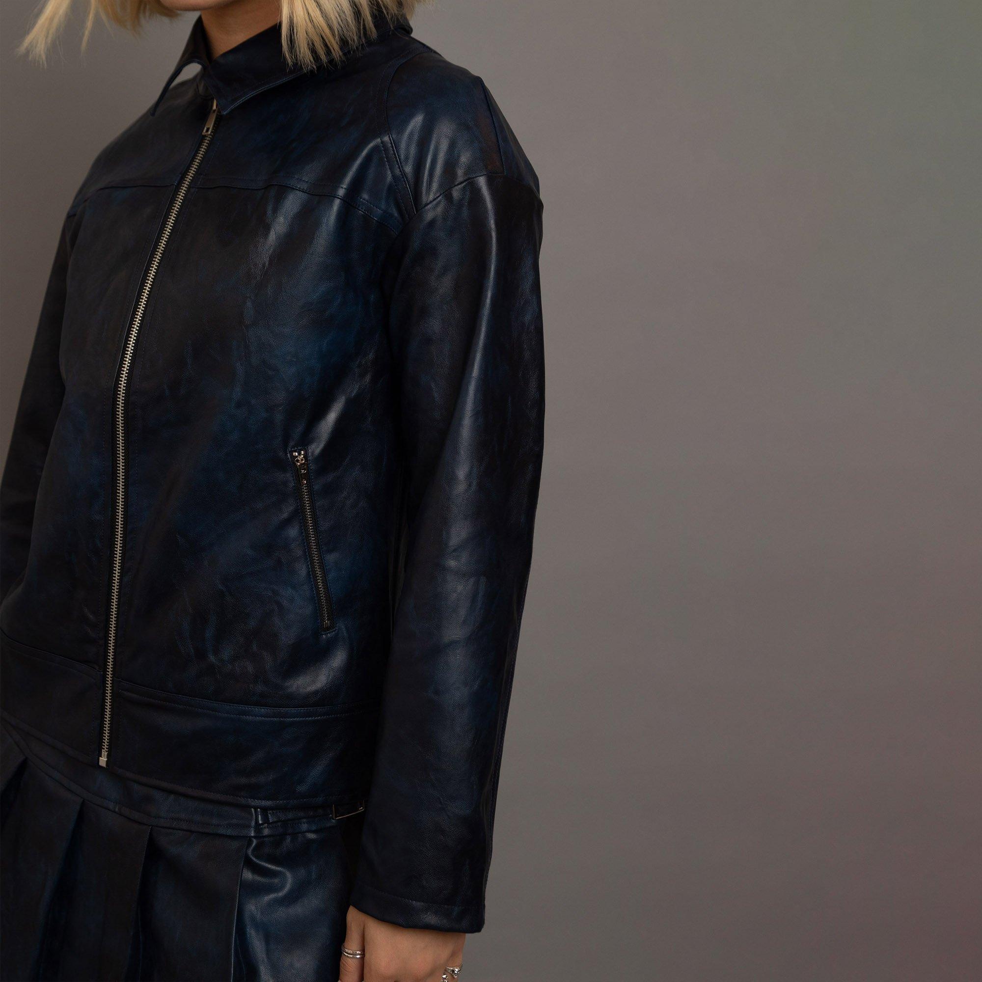 BLUE - Daisy Street - Spray Effect Faux Leather Oversized Fit Leather Jacket - 3