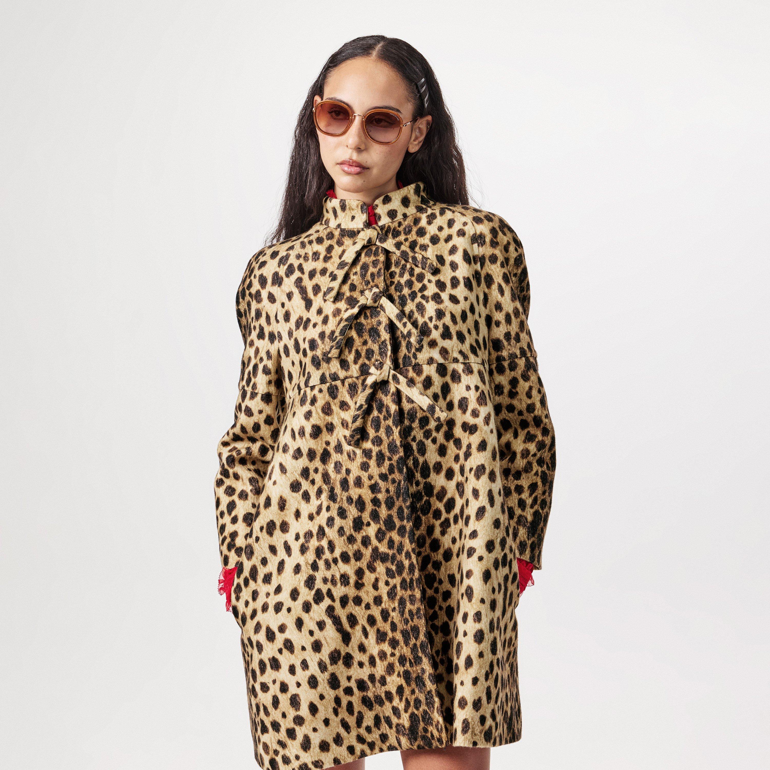 Animalier - Valentino - Women's Jaguar Wool Long Sleeve Stand Collar Overcoat - 2