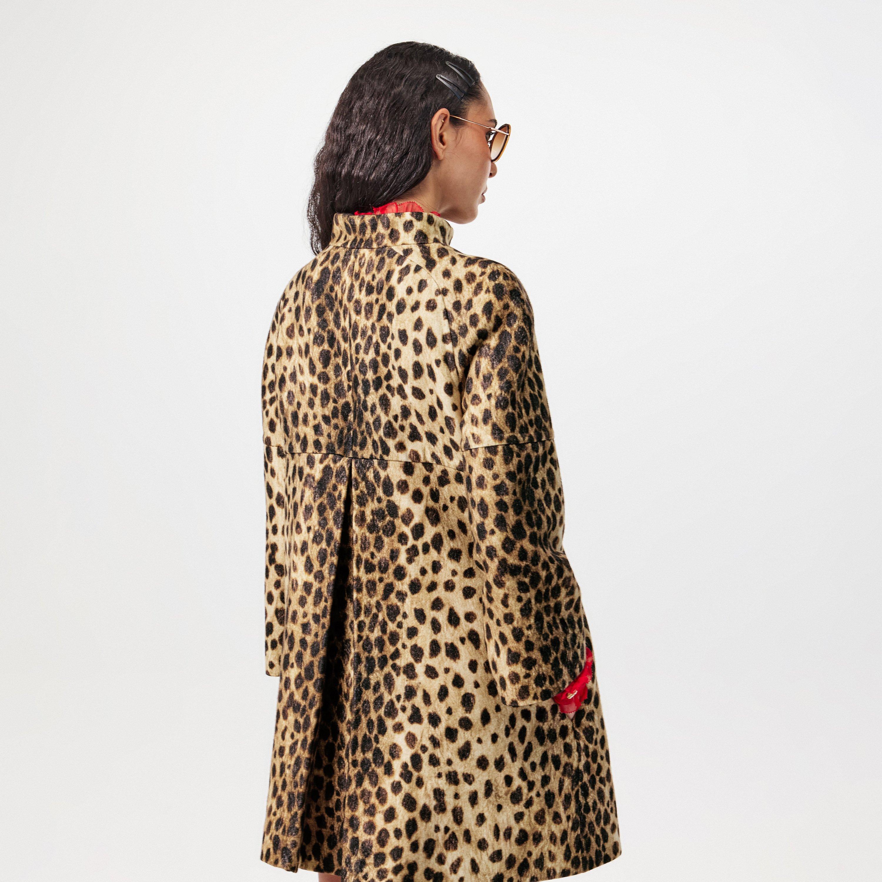 Animalier - Valentino - Women's Jaguar Wool Long Sleeve Stand Collar Overcoat - 3