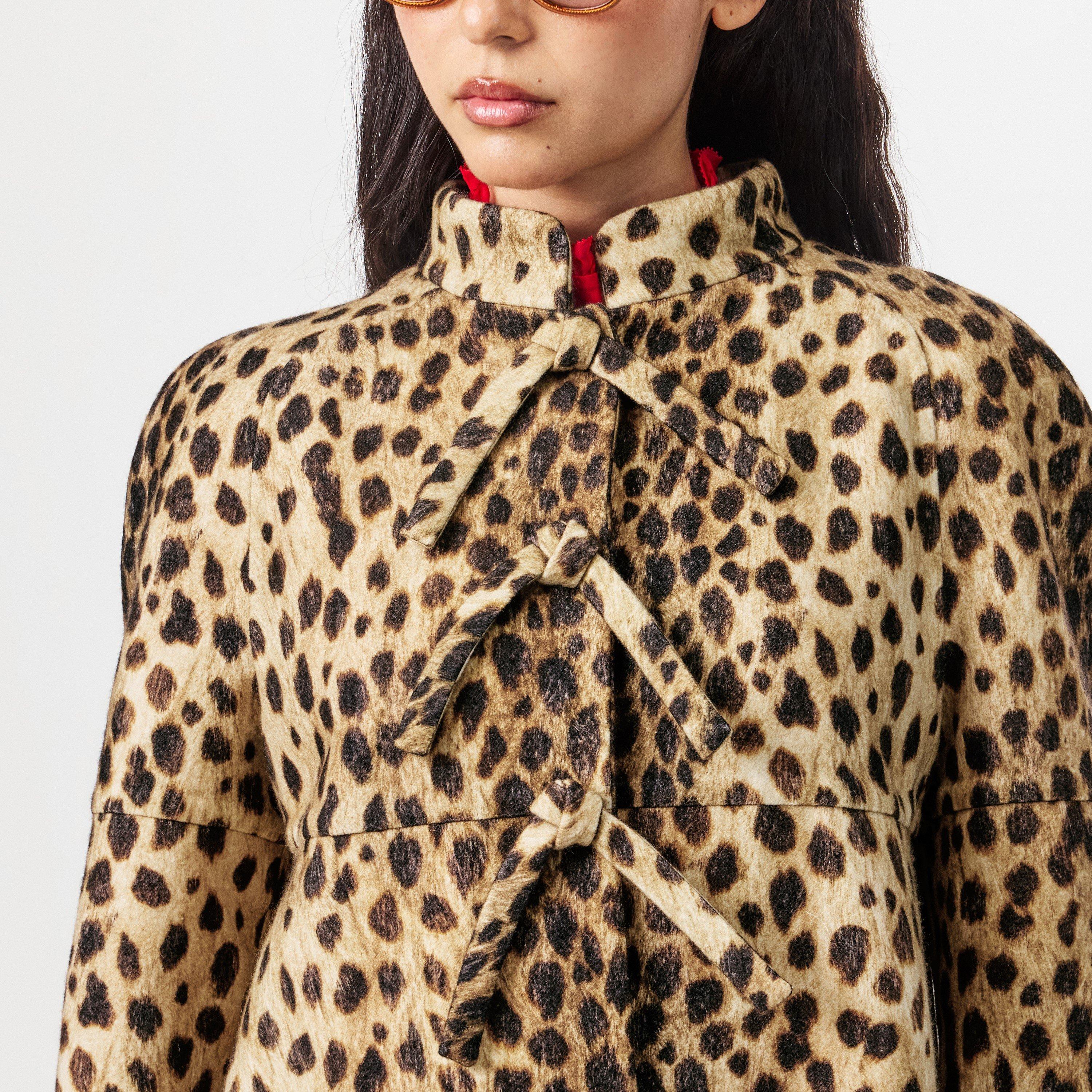 Animalier - Valentino - Women's Jaguar Wool Long Sleeve Stand Collar Overcoat - 4
