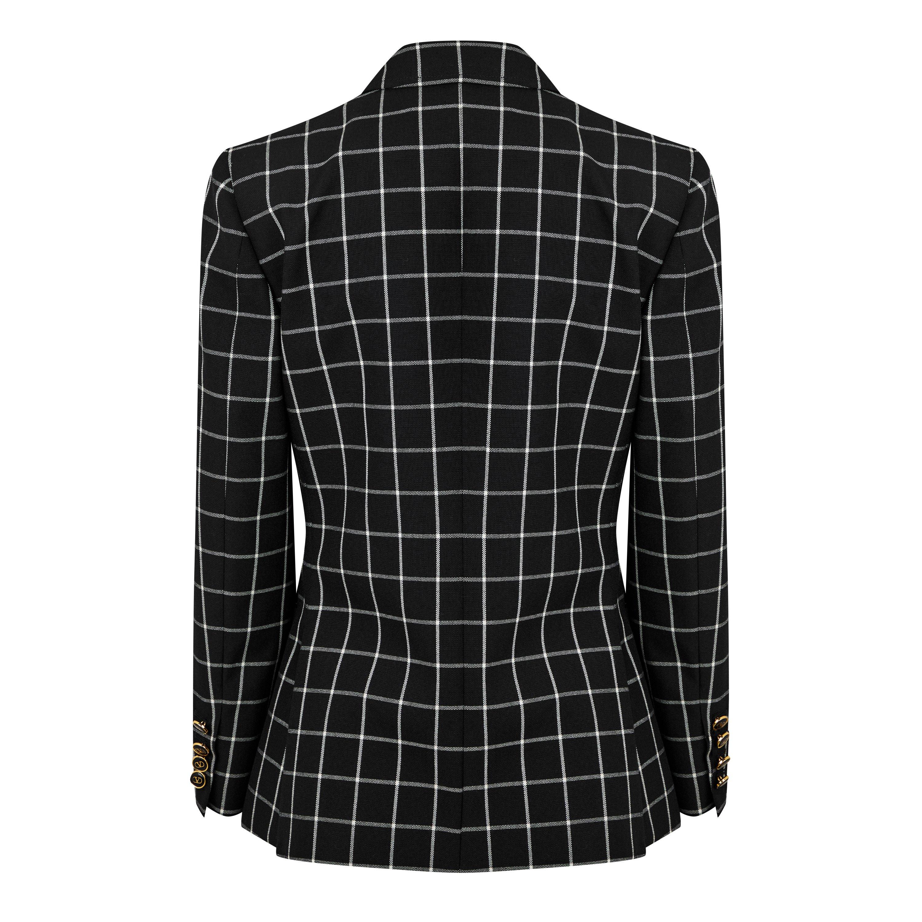 Nero/Avorio - Valentino - Women's Mossi Single Breasted Chequered Wool Long Sleeve Blazer - 2