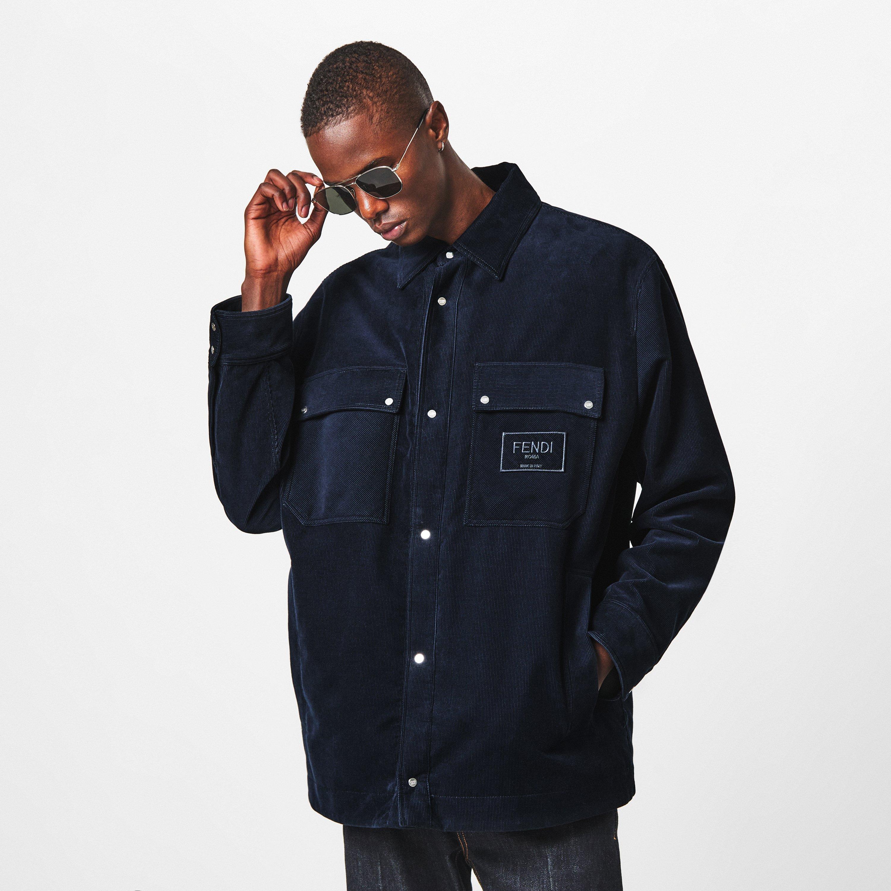 Navy - Fendi - Men's  Corduroy Cotton Long Sleeve Coach Jacket - 3