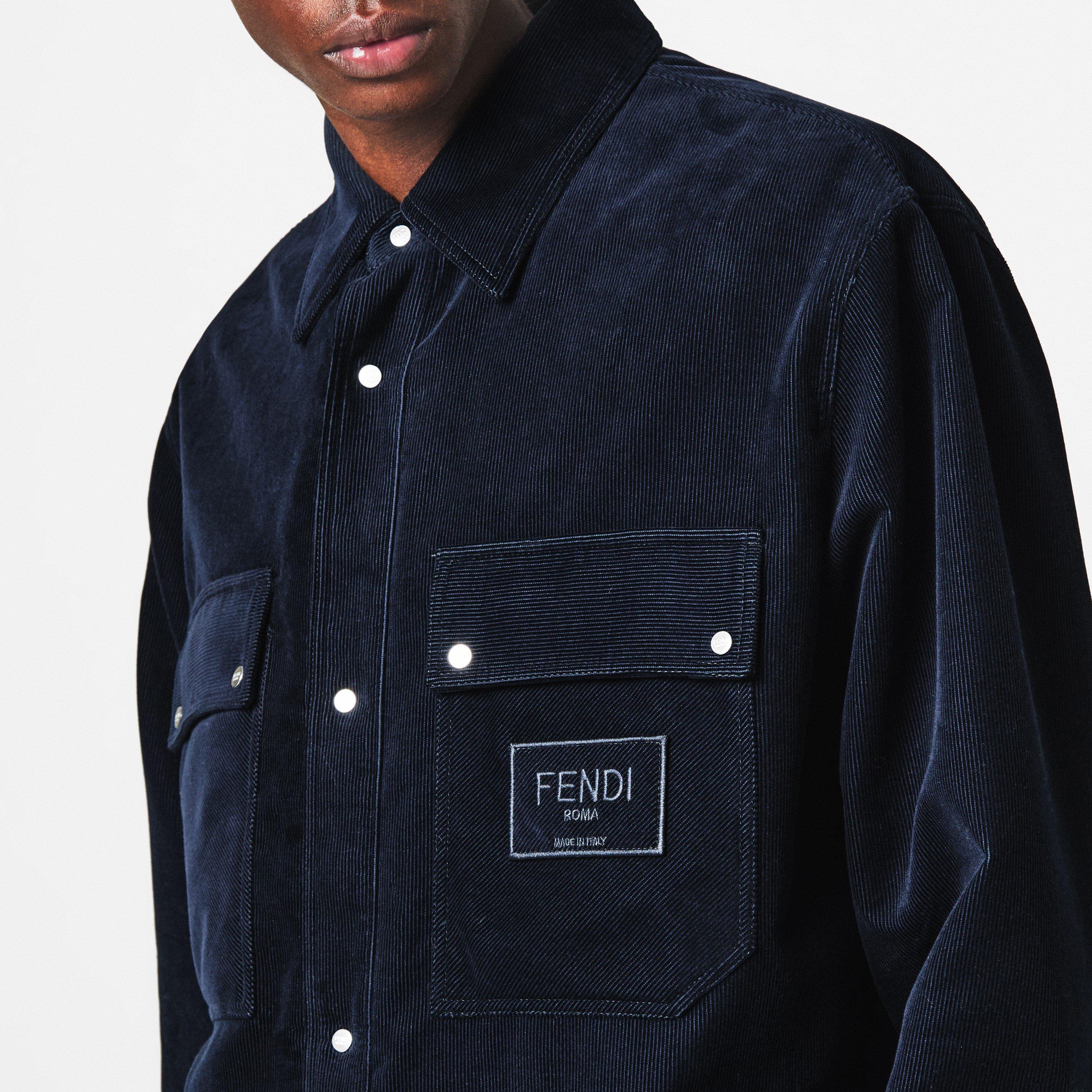 Navy - Fendi - Men's  Corduroy Cotton Long Sleeve Coach Jacket - 5