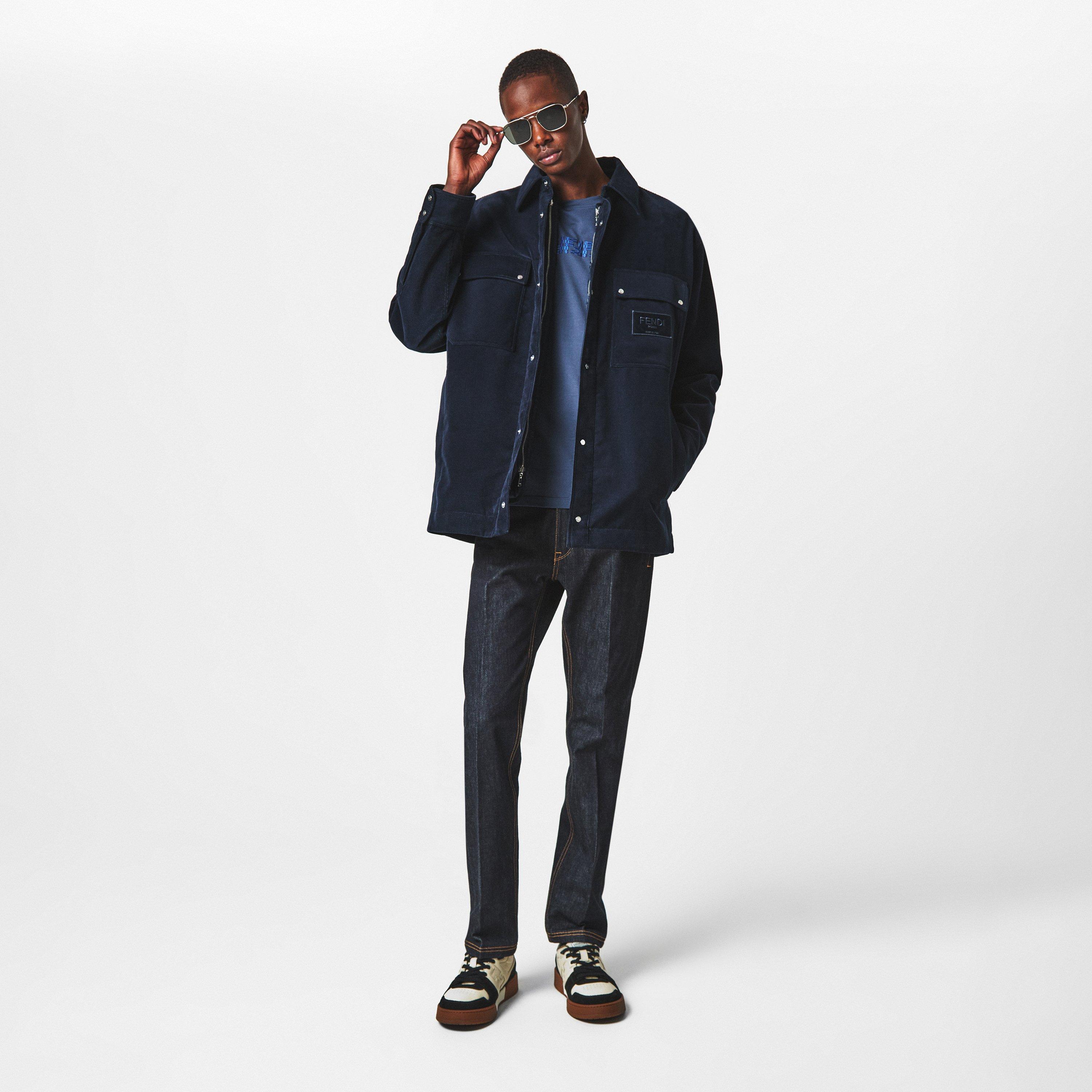 Navy - Fendi - Men's  Corduroy Cotton Long Sleeve Coach Jacket - 6