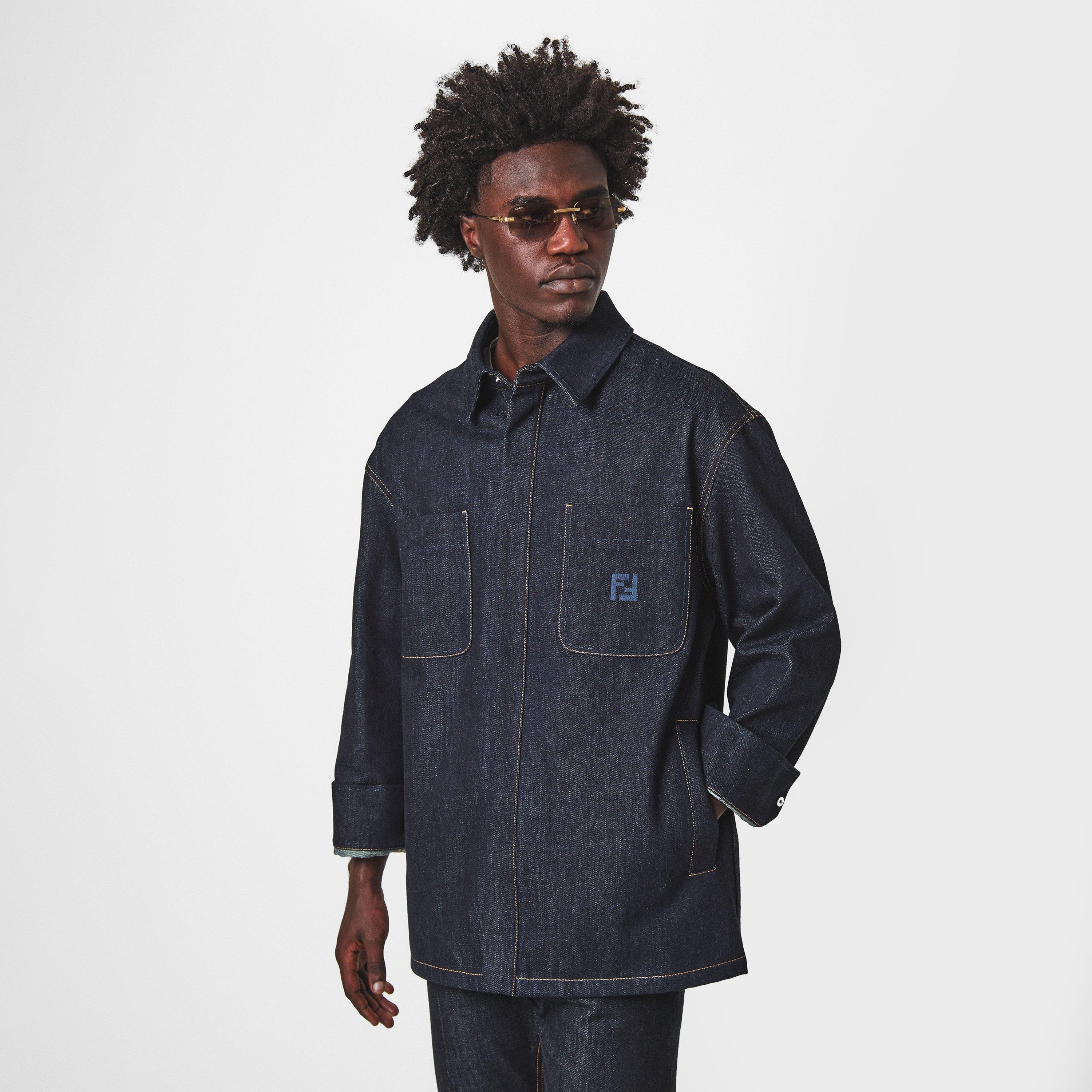 Indigo - Fendi - Men's  Jeans Cotton Long Sleeve Embroidered Coach Jacket - 3