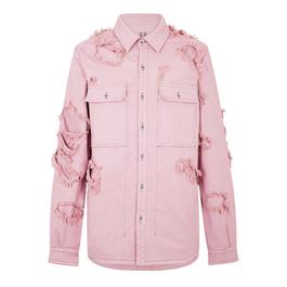 Rick Owens Drkshdw Faded Pink Distressed Denim Jacket