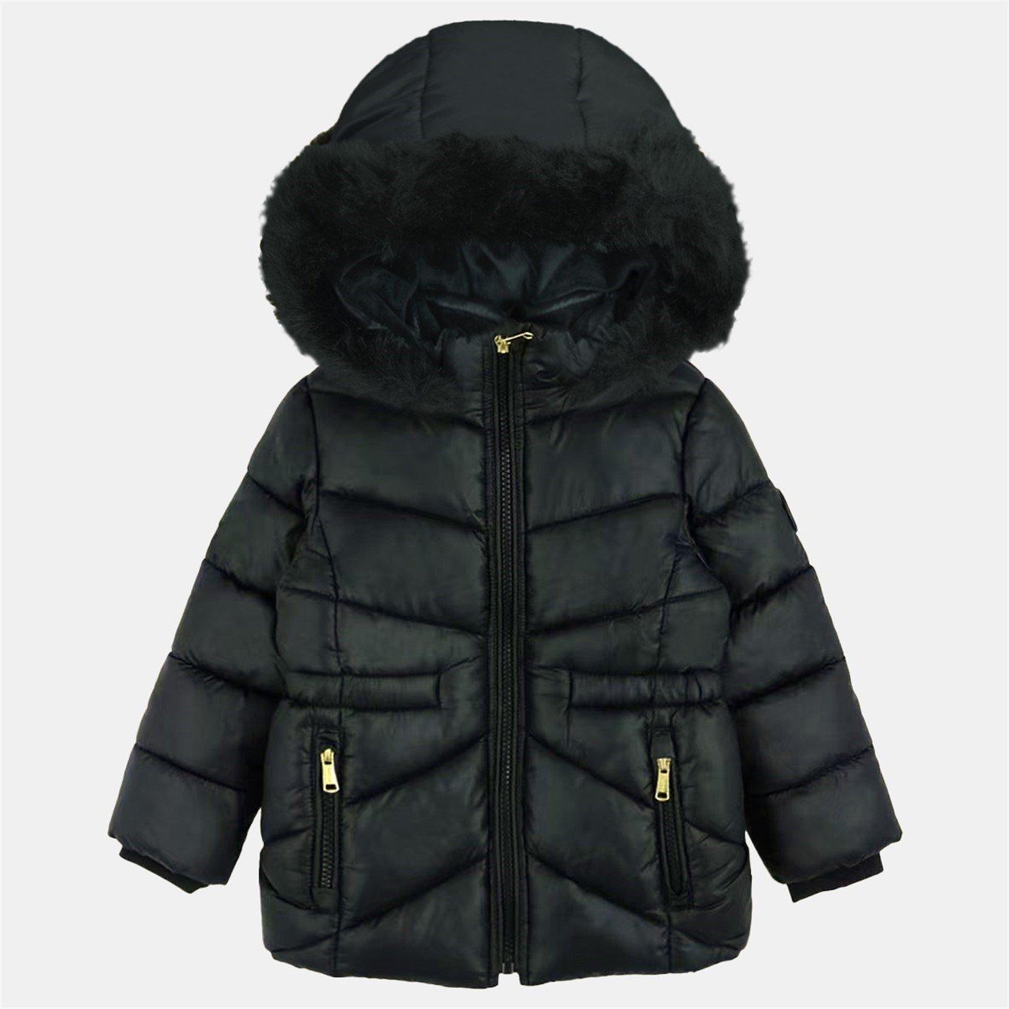 Sort - Firetrap - Kids Fur Trimmed Hood Long Sleeve Short Puffer Jacket - 1