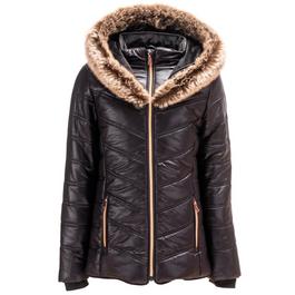 Firetrap Chic Junior Girls Luxe Bubble Jacket with Fur Trimmed Hood