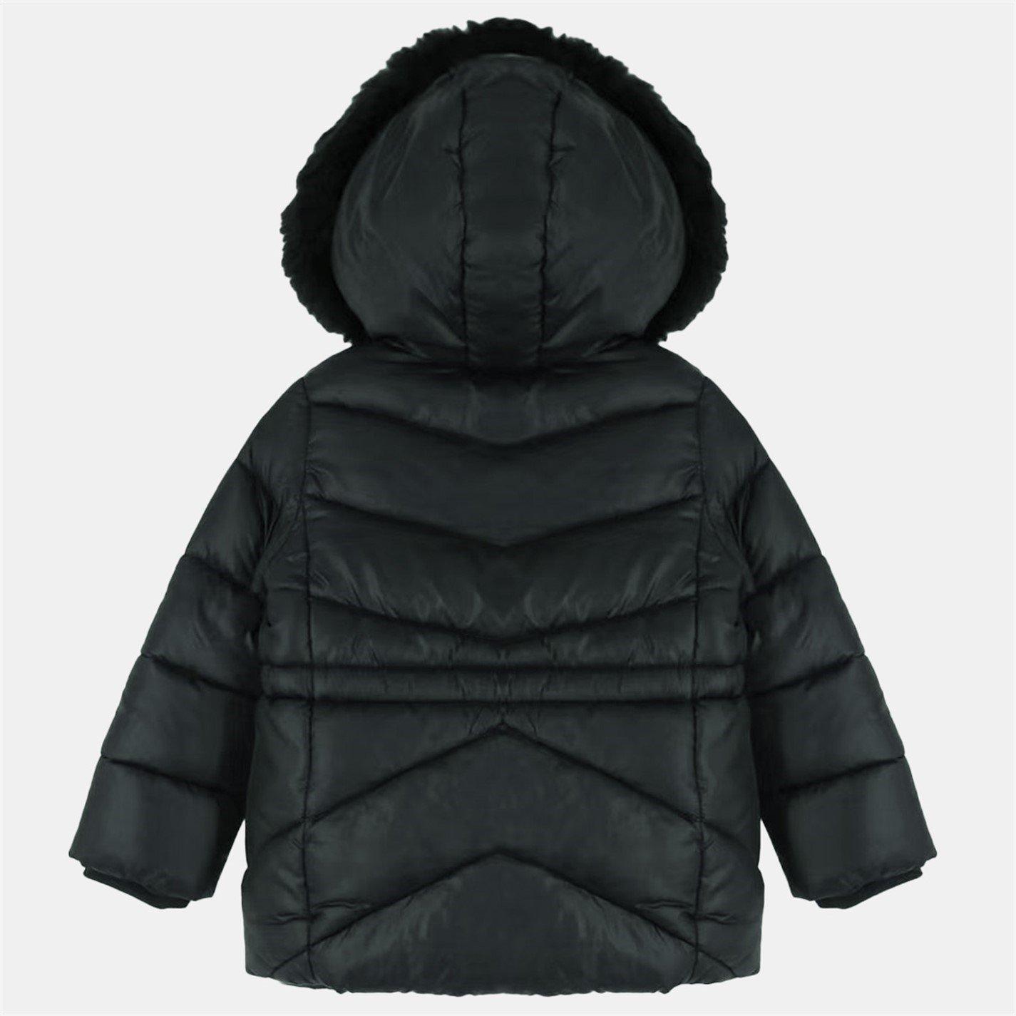 Black - Firetrap - Kids Fur Trimmed Hood Long Sleeve Short Puffer Jacket - 2