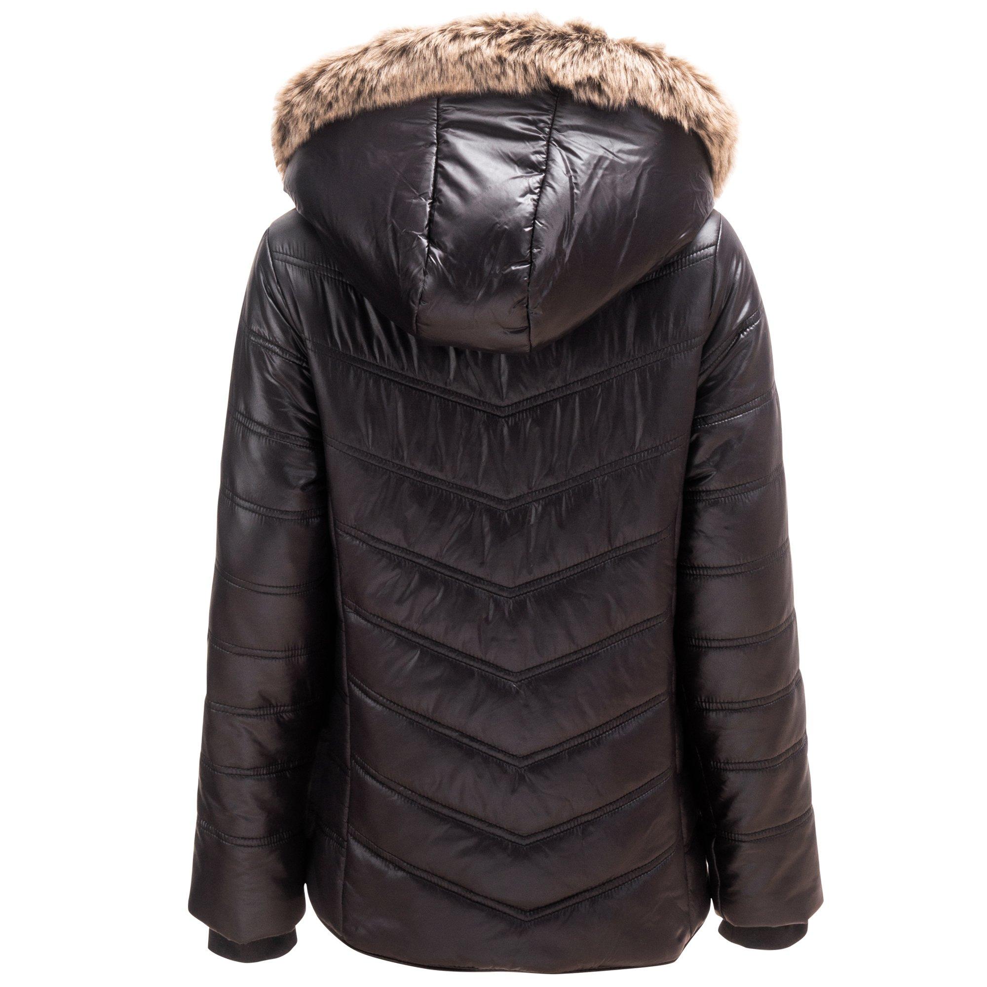 Crna - Firetrap - Fur Trimmed Hood Long Sleeve Short Puffer Jacket - 2