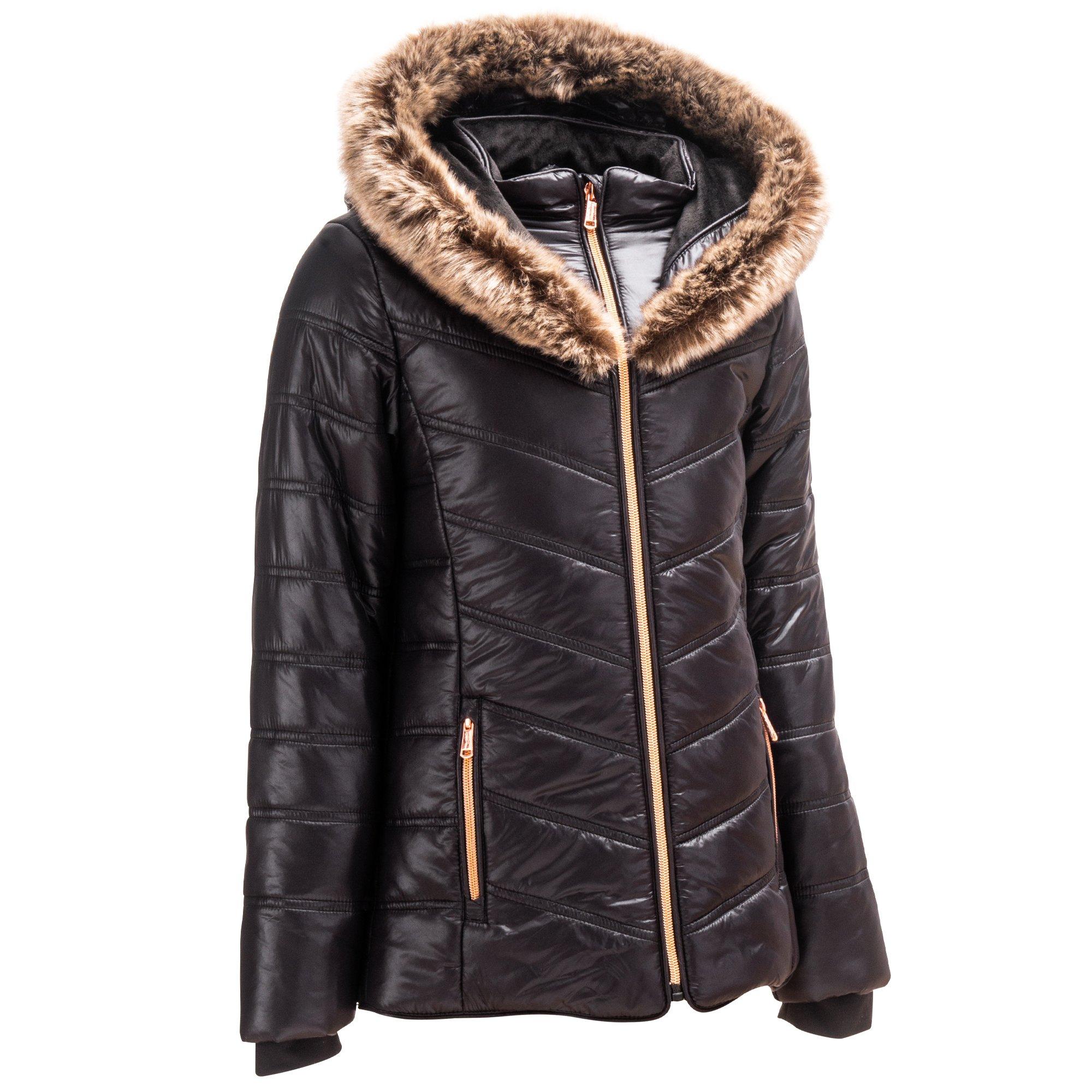 Crna - Firetrap - Fur Trimmed Hood Long Sleeve Short Puffer Jacket - 3