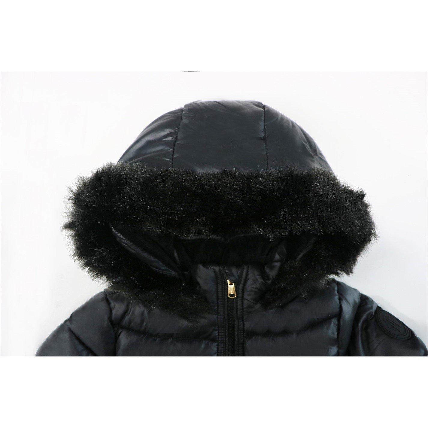 Black - Firetrap - Kids Fur Trimmed Hood Long Sleeve Short Puffer Jacket - 3