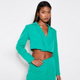 I Saw It First ISAWITFIRST Petite Woven Cropped Fitted Blazer