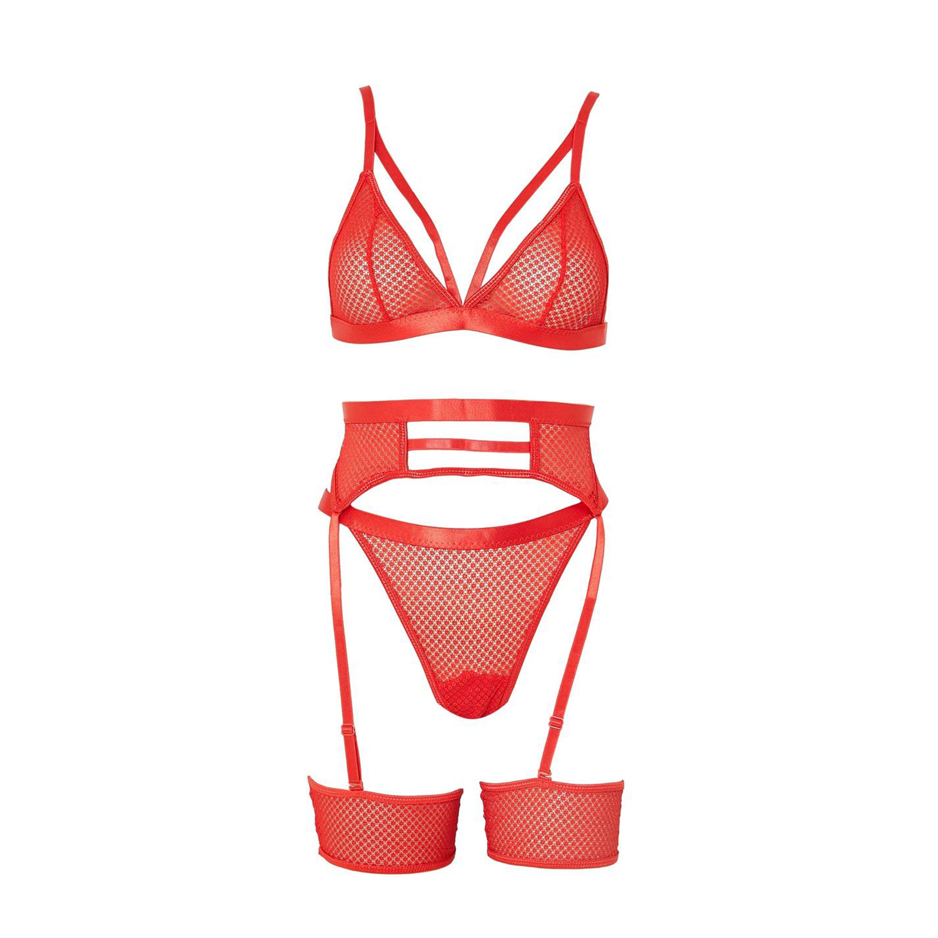Red - I Saw It First - ISAWITFIRST Mesh 5 Piece Lingerie Set - 2