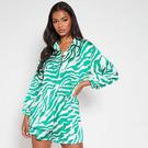 Vert - Womens Just For Chilling Rib Knit Hoodie - ISAWITFIRST Zebra Oversized Printed Satin Shirt - 2