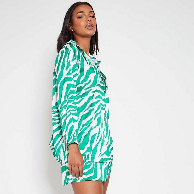 Vert - Womens Just For Chilling Rib Knit Hoodie - ISAWITFIRST Zebra Oversized Printed Satin Shirt - 3