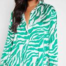 Vert - Womens Just For Chilling Rib Knit Hoodie - ISAWITFIRST Zebra Oversized Printed Satin Shirt - 5