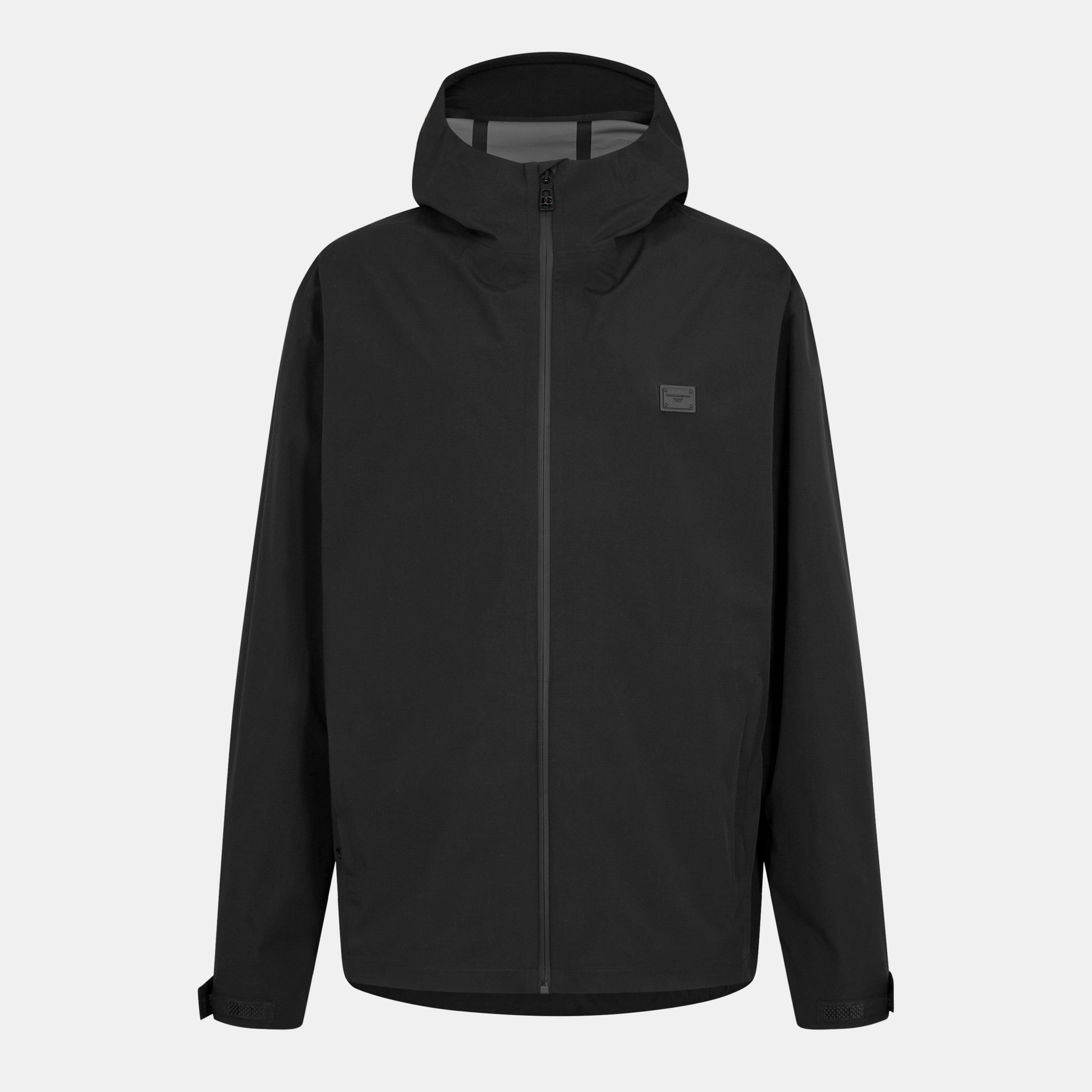 Dolce and Gabbana Men's Track Hooded Funnel Neck Long Sleeve Softshell Jacket - Black - M