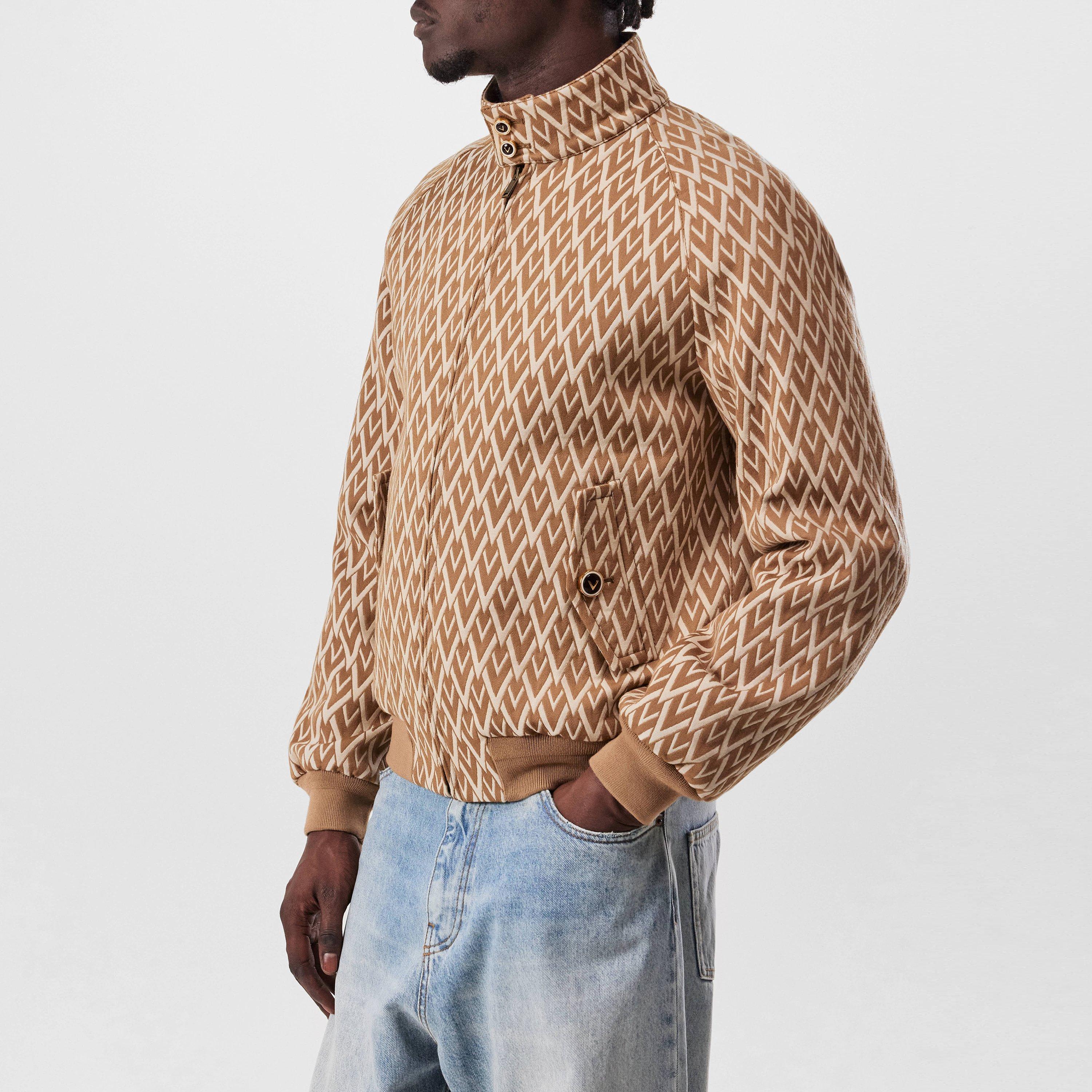 Camel/Cream - Valentino - Men's All Over Logo Wool Long Sleeve Softshell Jacket - 2