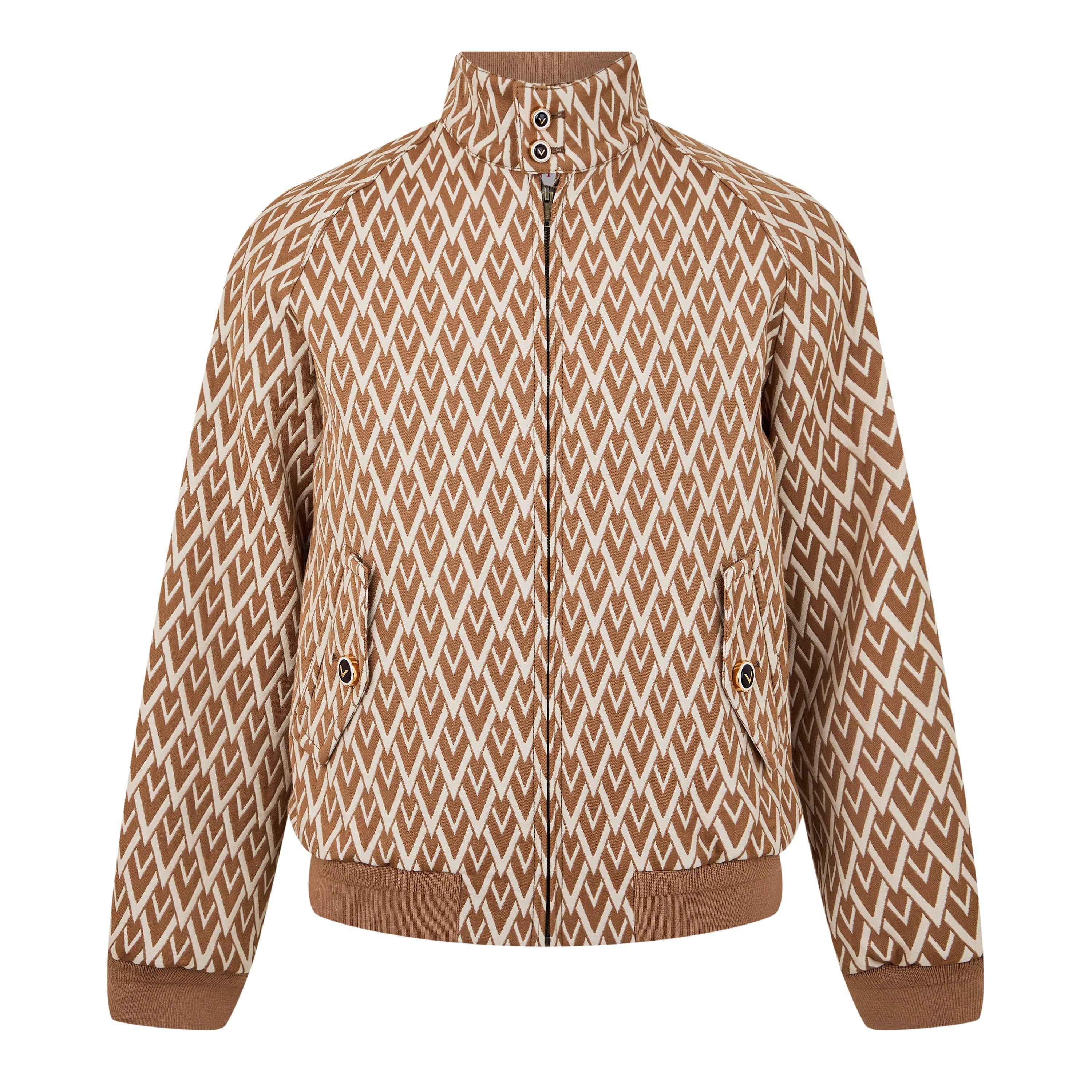 Camel/Cream - Valentino - Men's All Over Logo Wool Long Sleeve Softshell Jacket - 5