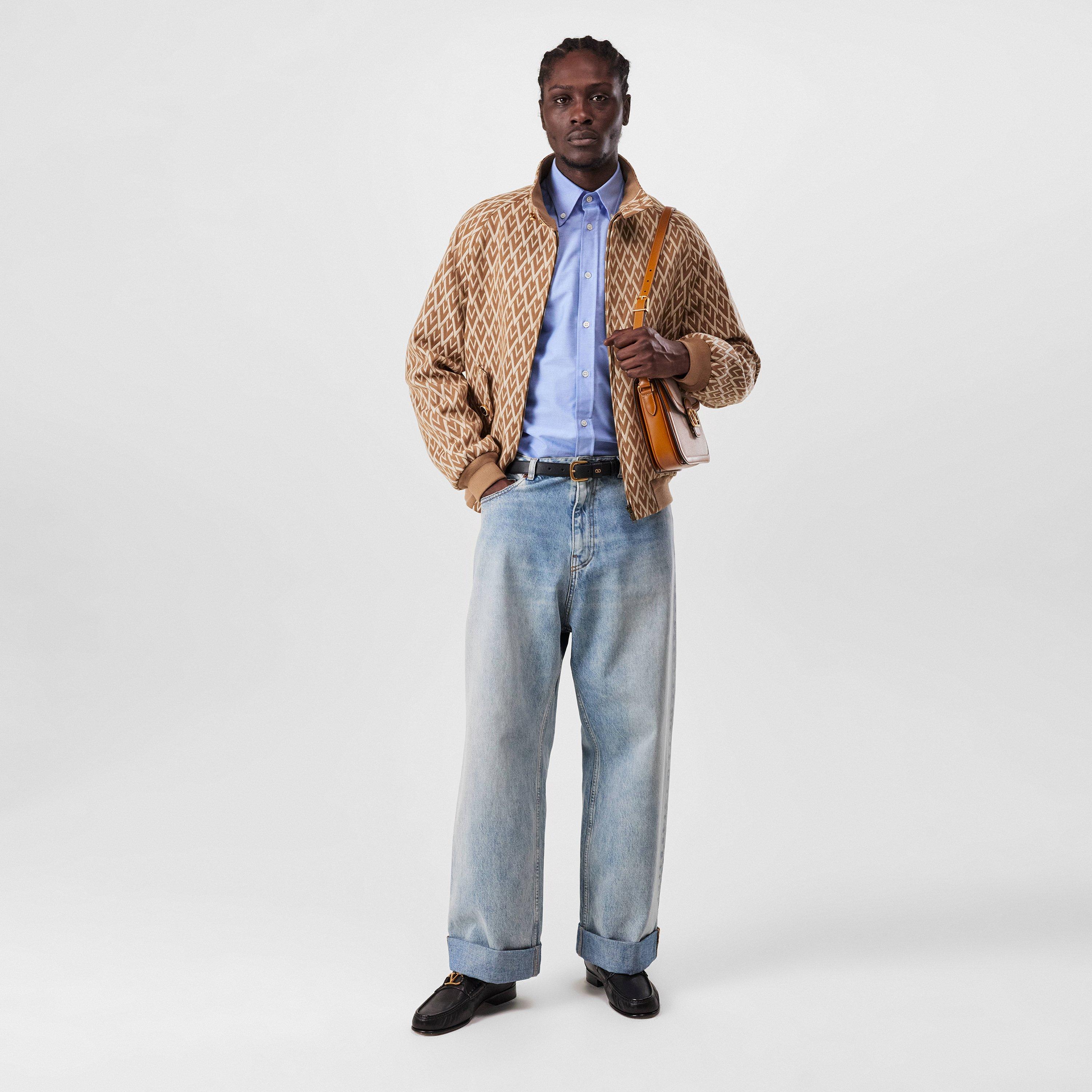 Camel/Cream - Valentino - Men's All Over Logo Wool Long Sleeve Softshell Jacket - 4