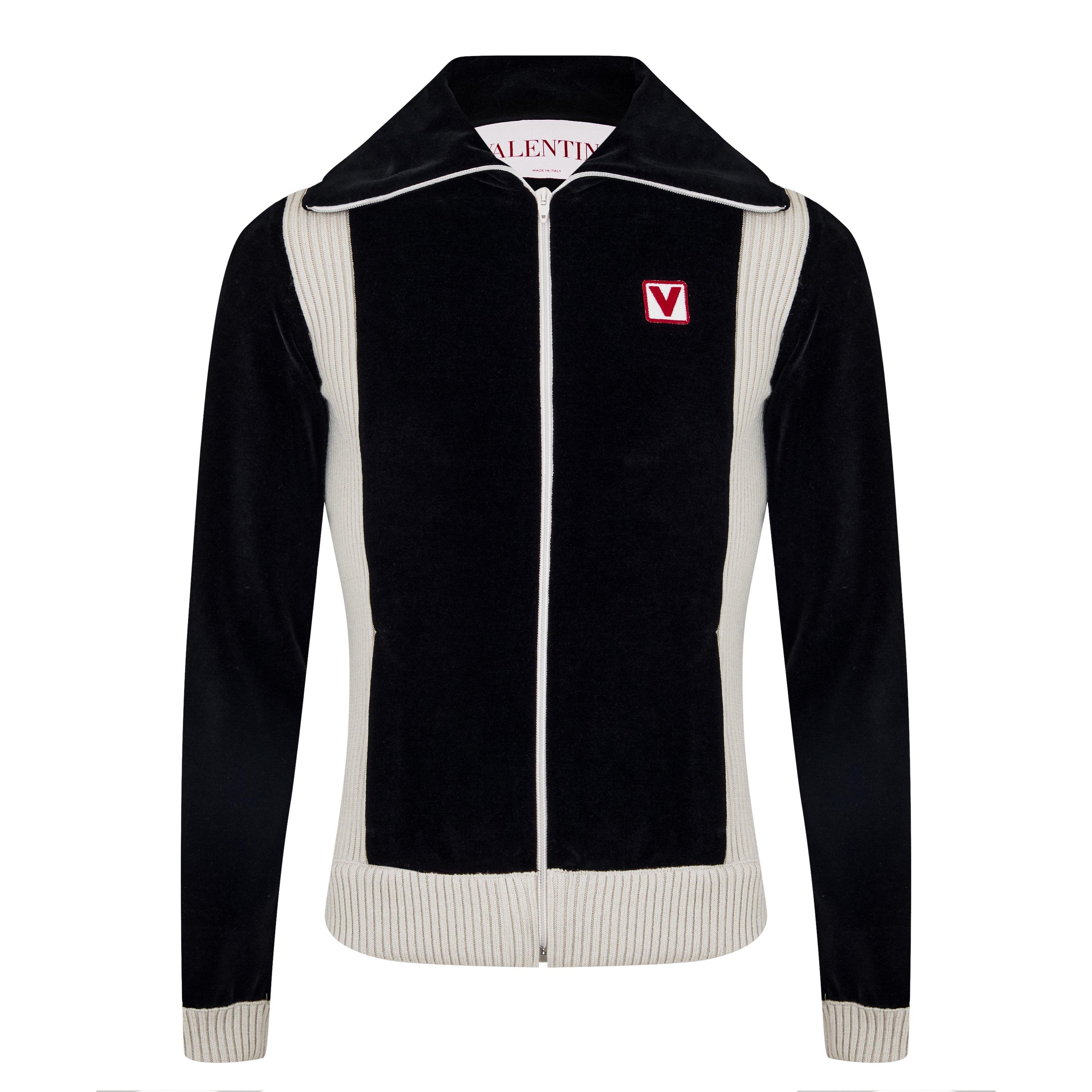 Black - Valentino - Men's Chez High-Neck Chenille Cotton Long Sleeve Softshell Jacket - 1