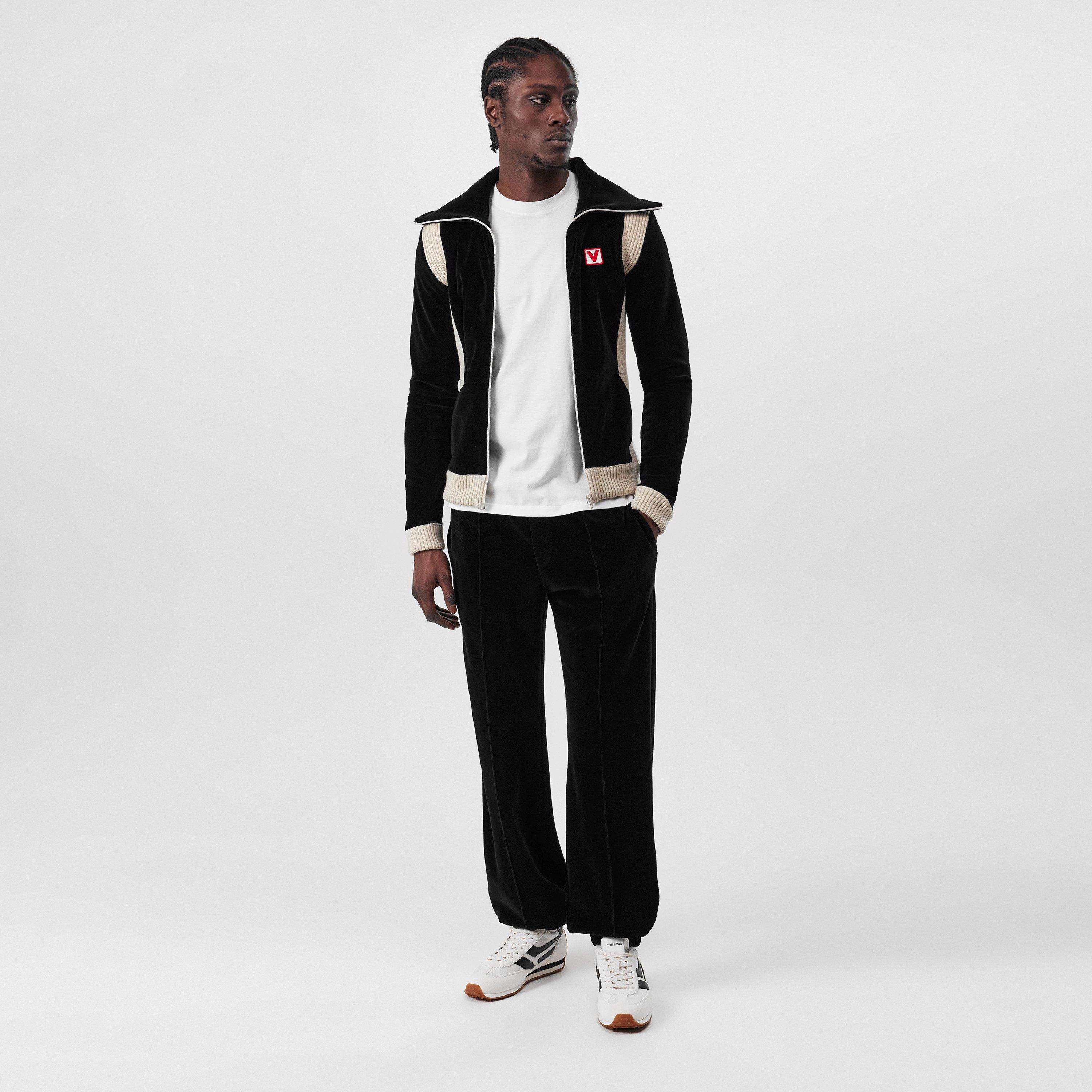 Black - Valentino - Men's Chez  High-Neck Chenille Cotton Long Sleeve Softshell Jacket - 6
