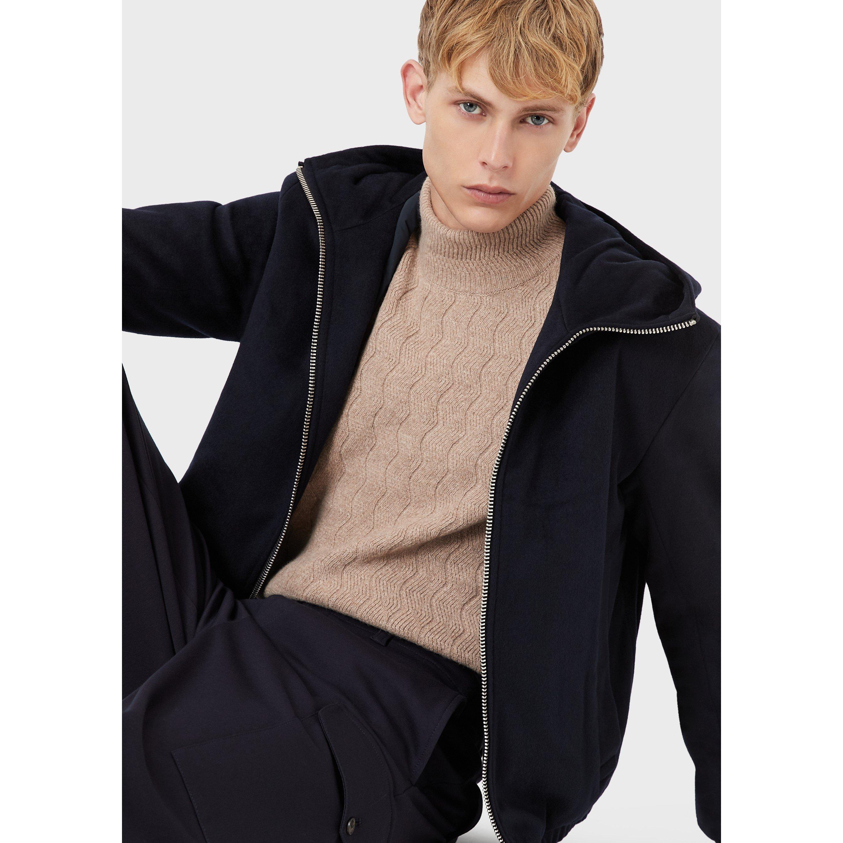 Navy Blue - Emporio Armani - Men's Zipped Italian Style Ribbed Bomber Jacket - 2