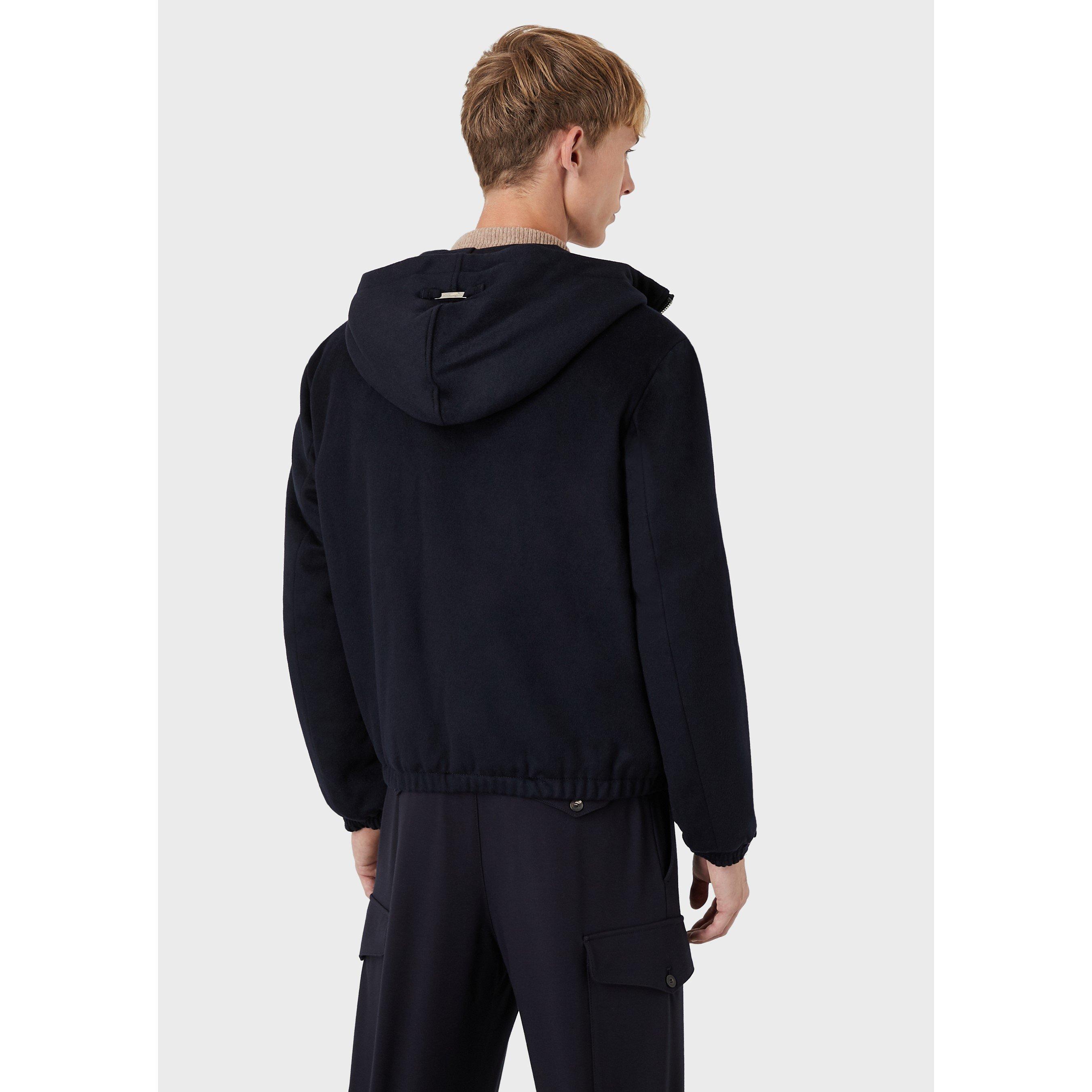 Navy Blue - Emporio Armani - Men's Zipped Italian Style Ribbed Bomber Jacket - 3