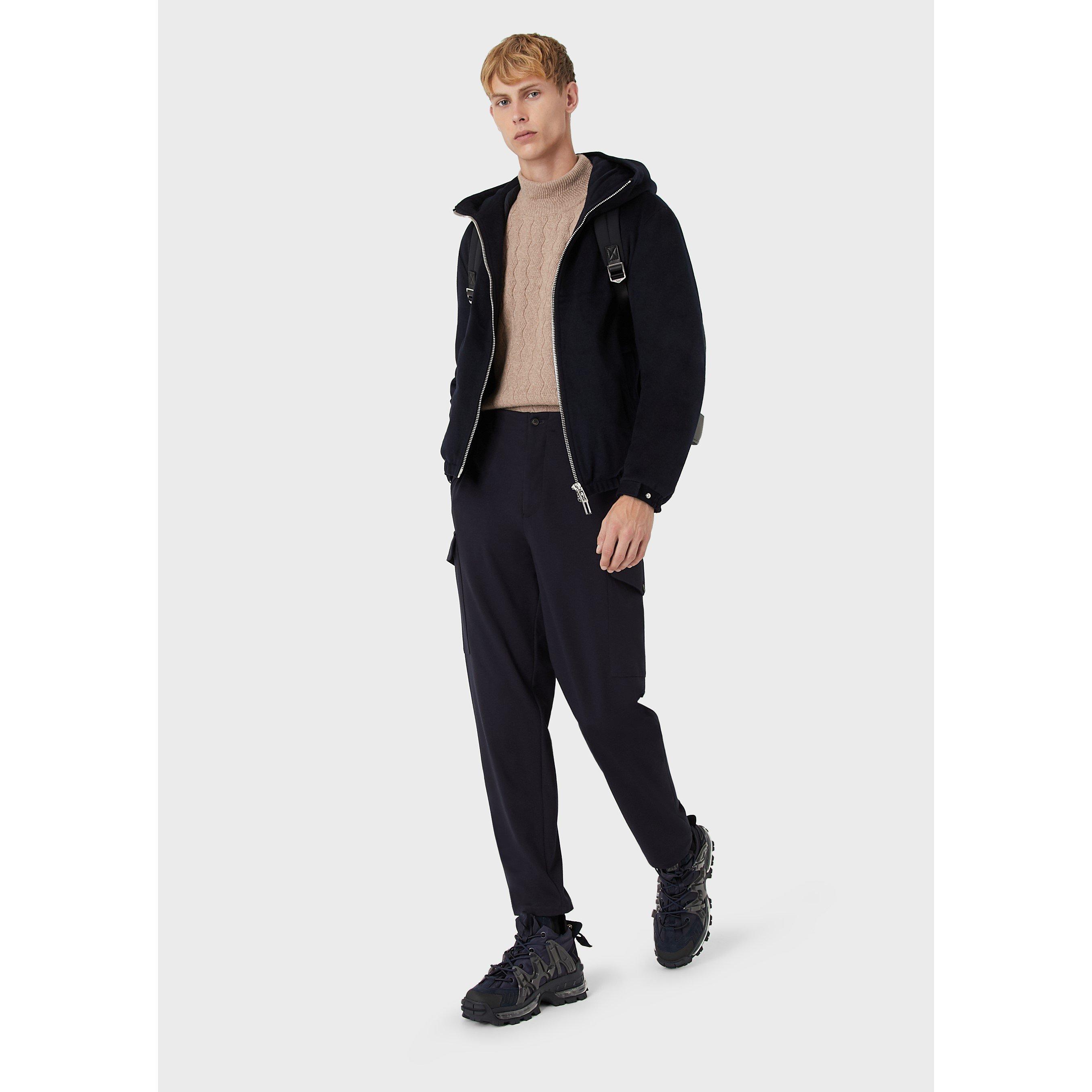 Navy Blue - Emporio Armani - Men's Zipped Italian Style Ribbed Bomber Jacket - 4