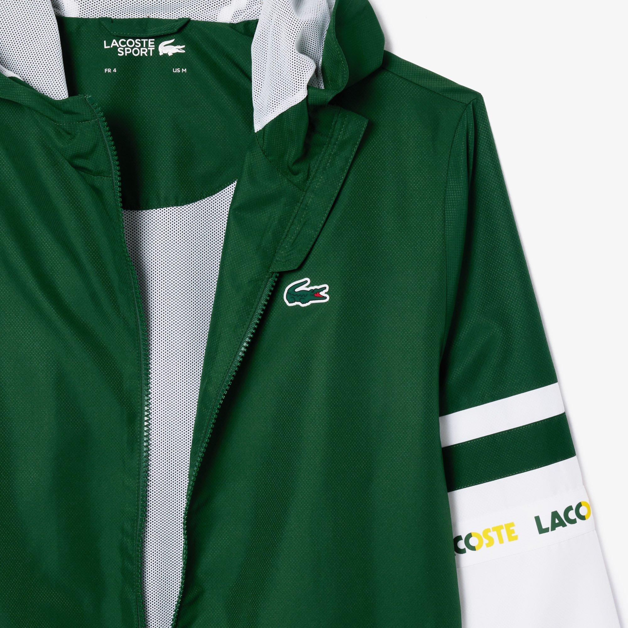 Grün/Weiß - Lacoste - Men's Stripe Track Water Repellent Wind Resistant Long Sleeve Softshell Jacket - 4